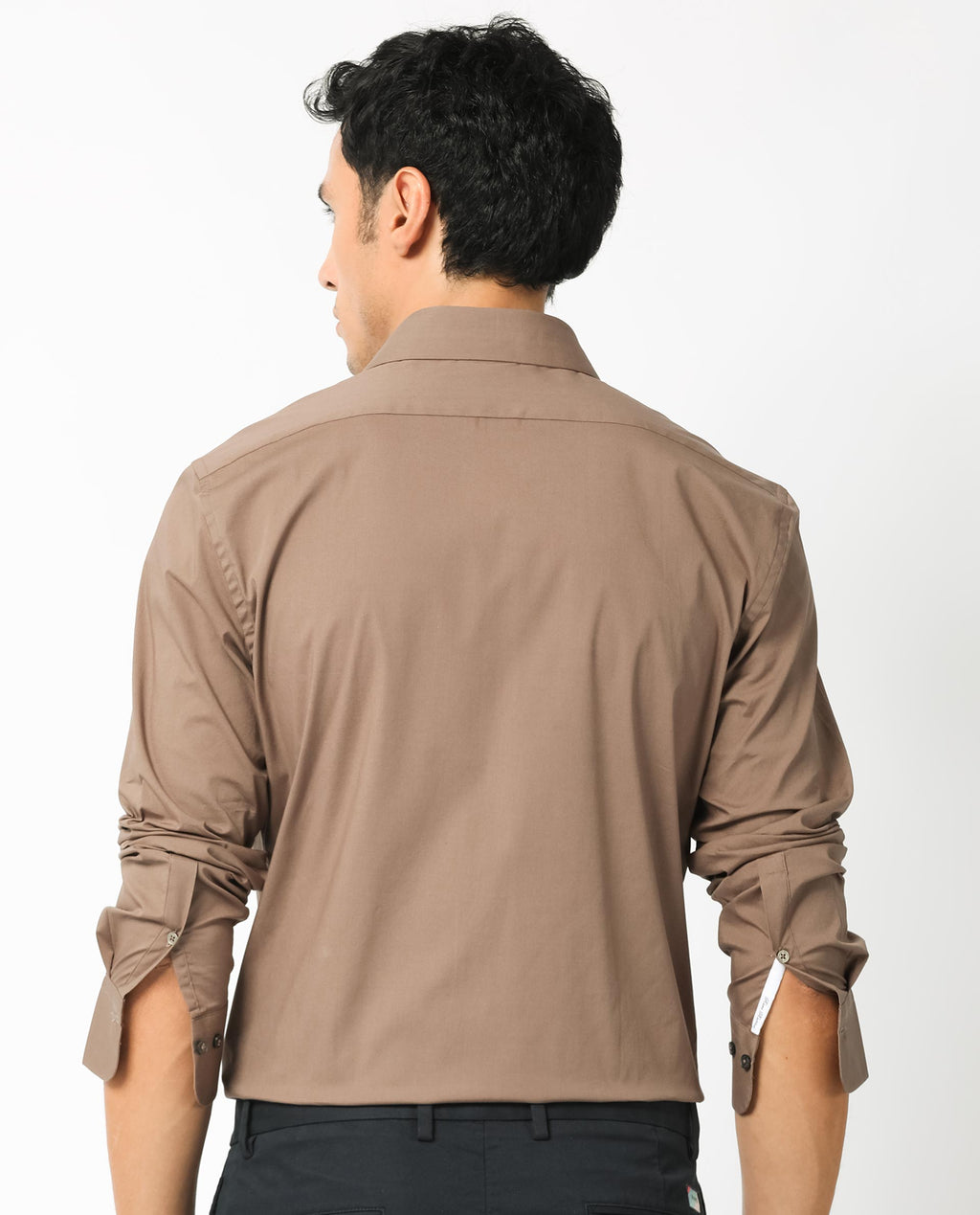 Rare Rabbit Men's Neutons Brown Cotton Plain Regular Fit Full Sleeve Collared Shirt