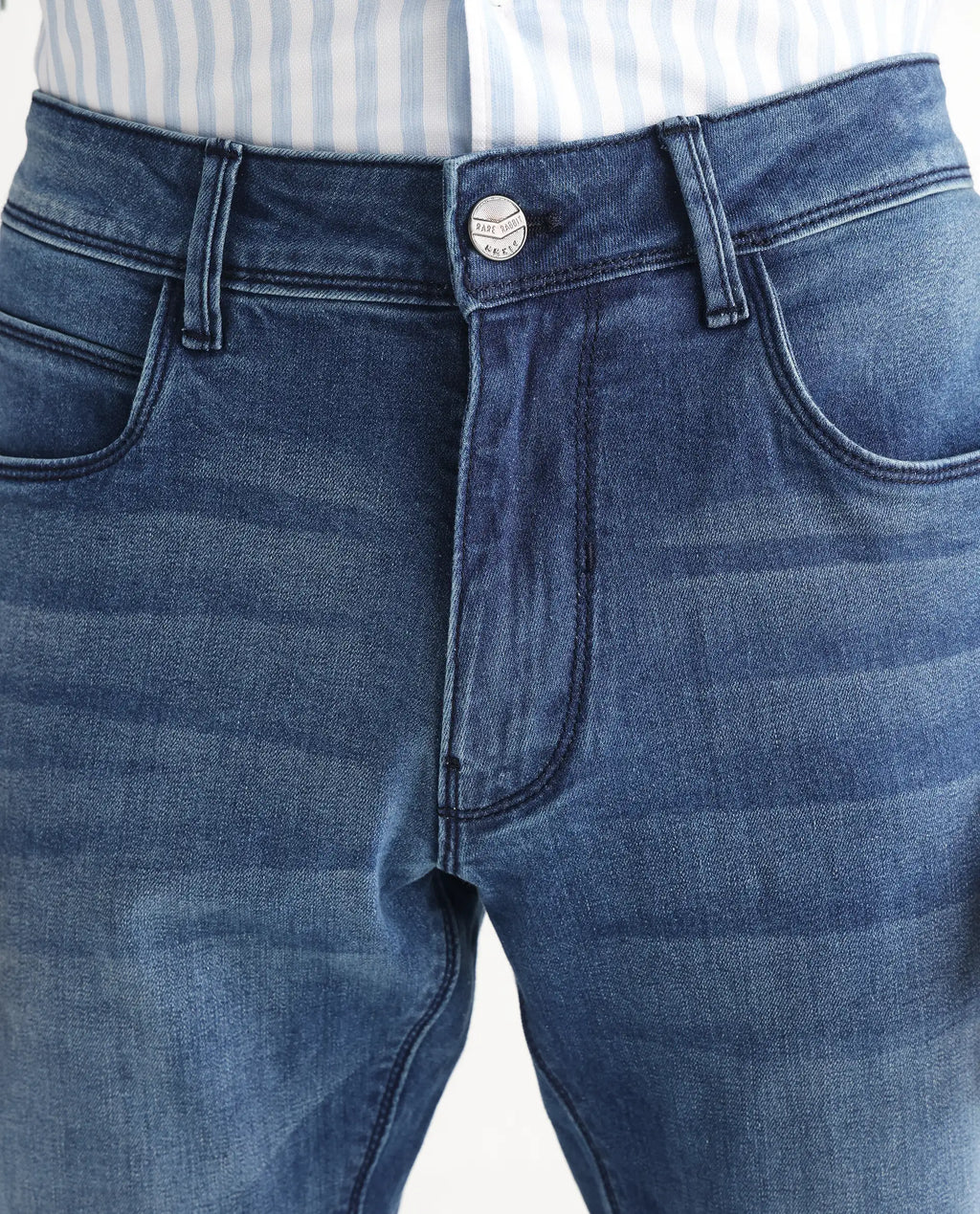 Rare Rabbit Men's Night Light Blue Cotton Plain Hawk Slim Fit Jeans