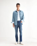 Rare Rabbit Men's Night Light Blue Cotton Plain Hawk Slim Fit Jeans