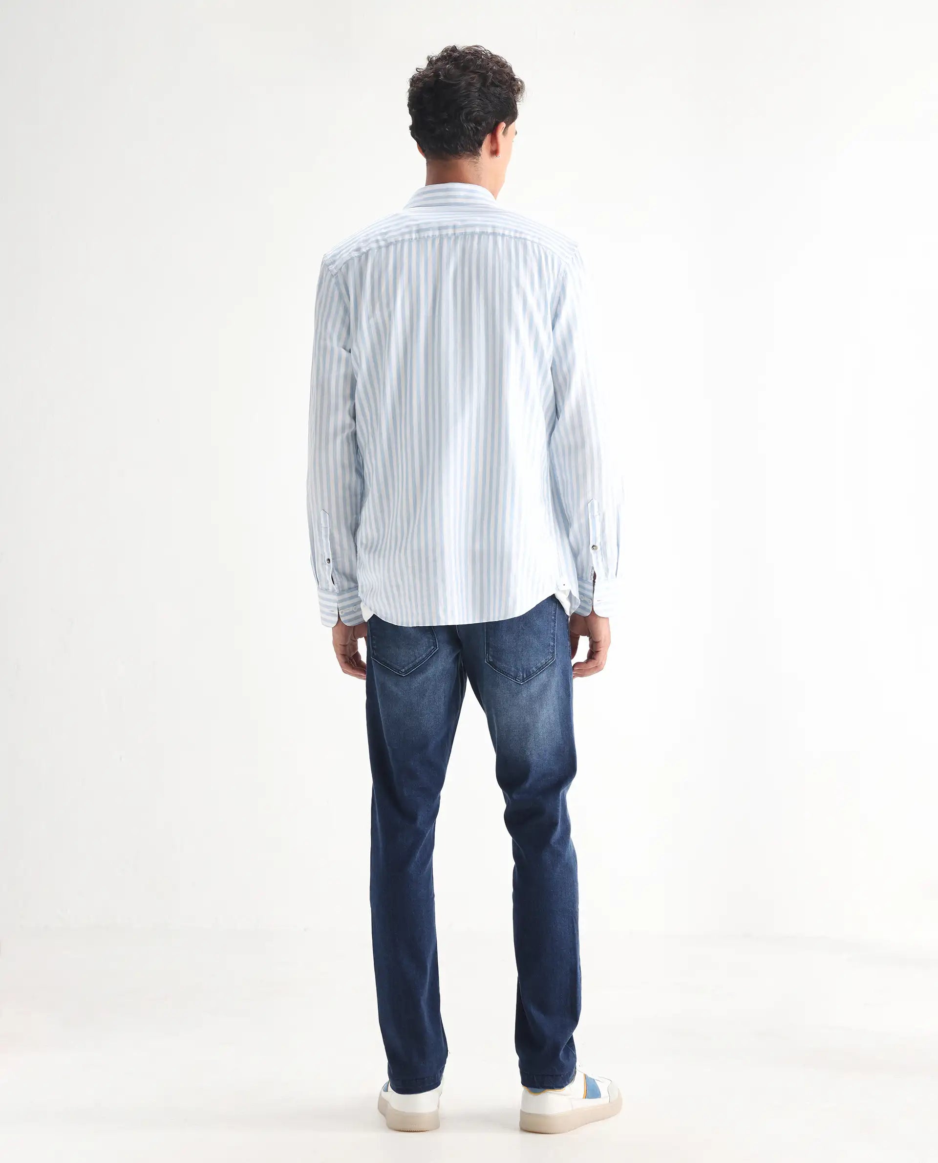 Rare Rabbit Men's Night Dark Blue Cotton Plain Hawk Slim Fit Jeans
