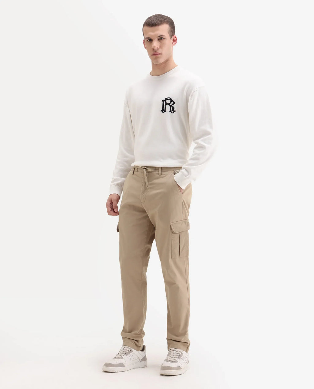 Rare Rabbit Men's Nobon Beige Cotton Plain Regular Fit Trouser