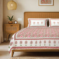 Rajasthani Ethnic 100% Cotton Bedsheet with 2 Pillow Covers, Double & King Bed - Noor Mahal Pink