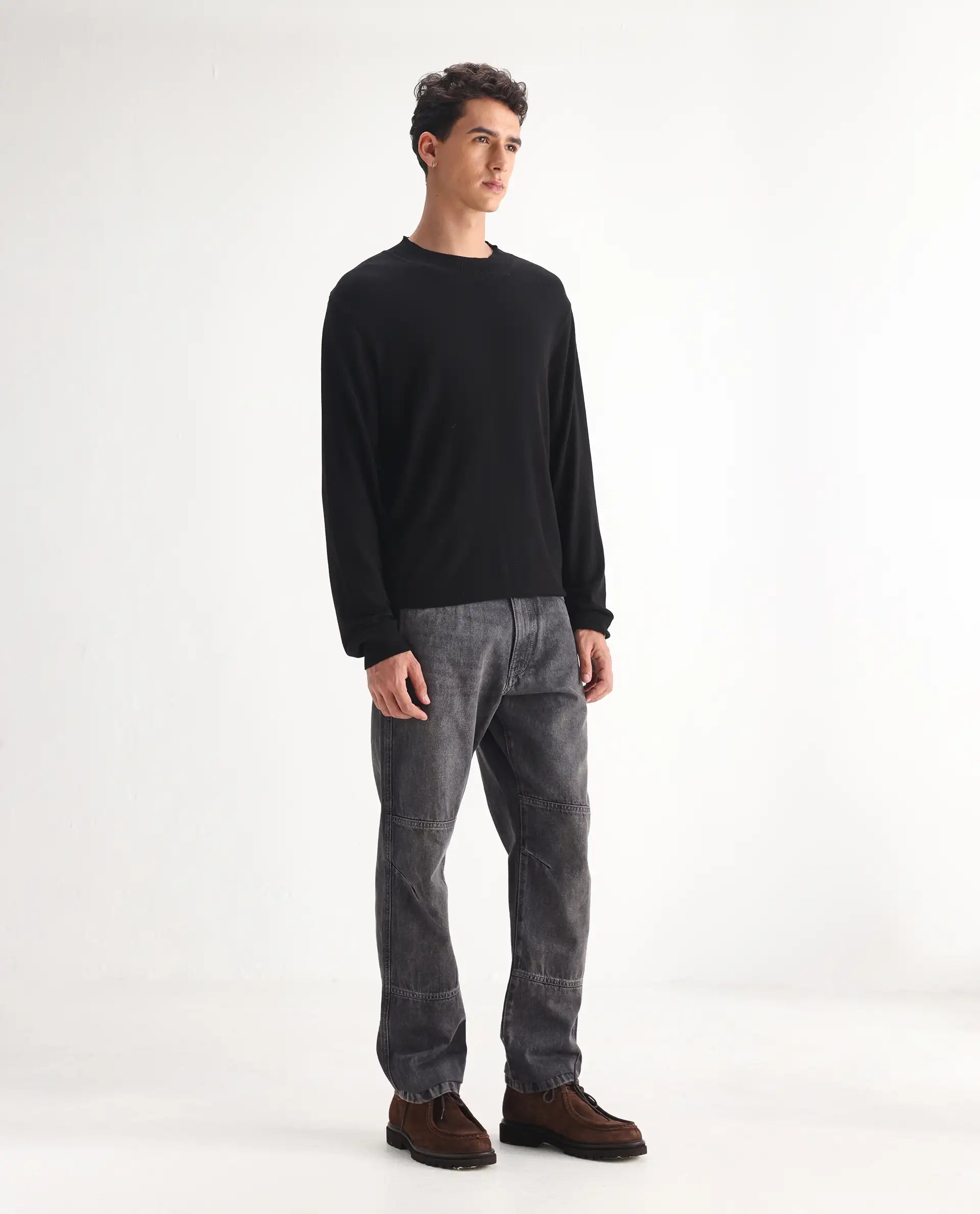 Rare Rabbit Men's Oleg Dark Grey Cotton Plain Morris Regular Fit Jeans