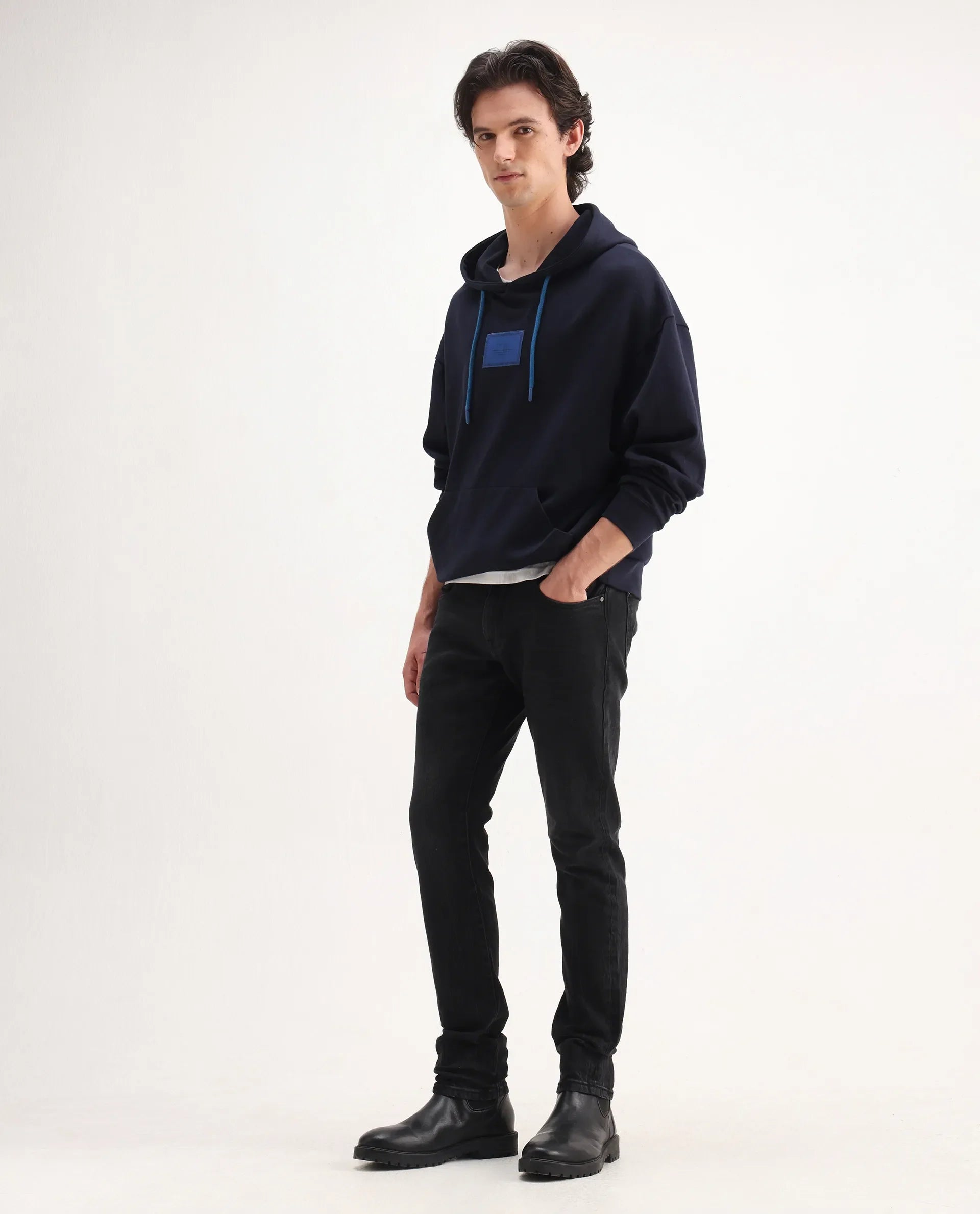 Rare Rabbit Men's Omiros Black Cotton Blend Plain Hawk Slim Fit Jeans