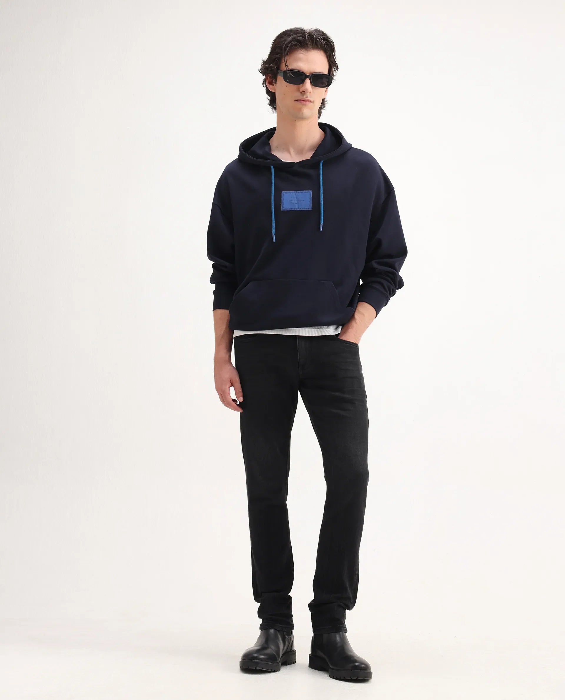 Rare Rabbit Men's Omiros Black Cotton Blend Plain Hawk Slim Fit Jeans
