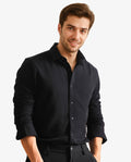 Rare Rabbit Men's Otago Black Cotton Plain Regular Fit Full Sleeve Collared Shirt