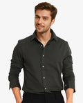 Rare Rabbit Men's Otago Olive Cotton Plain Regular Fit Full Sleeve Collared Shirt