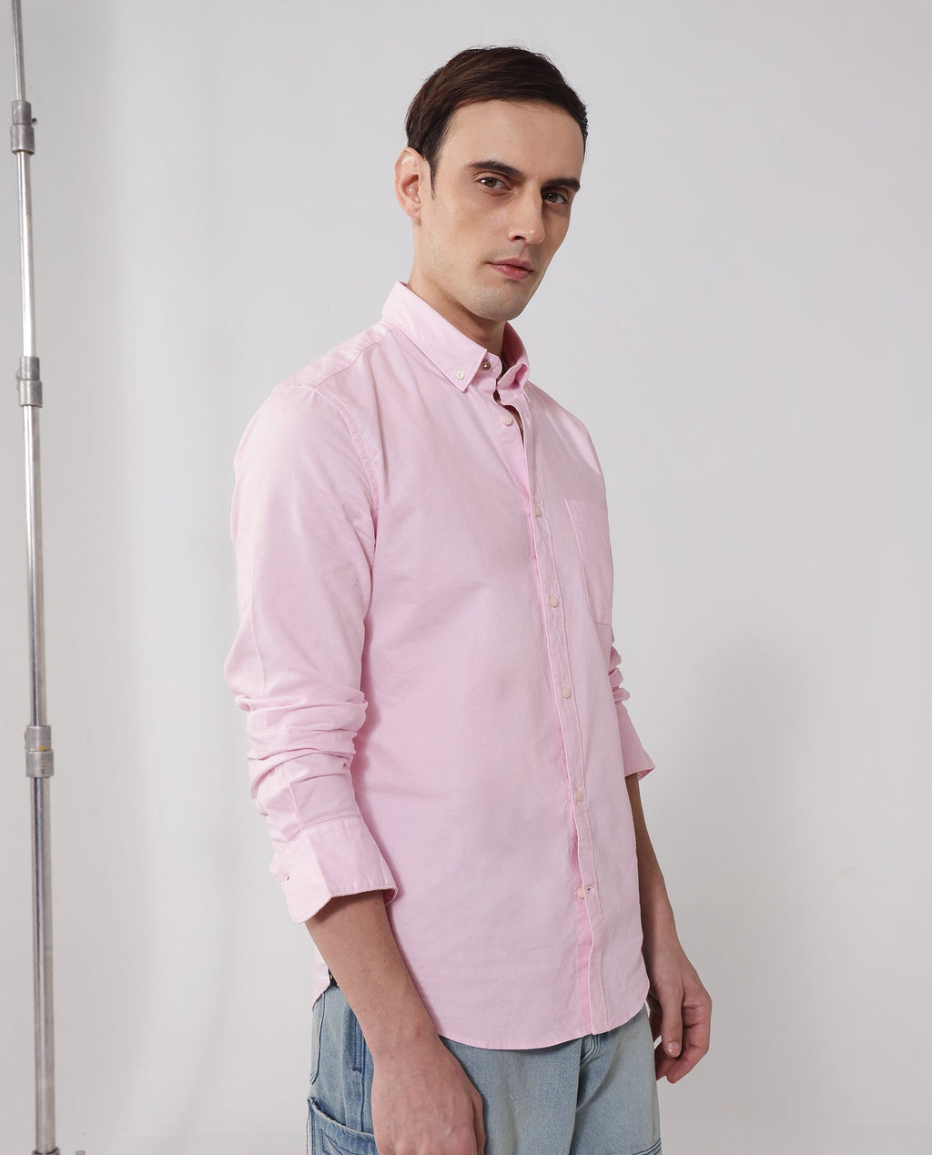 Rare Rabbit Men's Auxfo Light Pink Cotton Plain Regular Fit Full Sleeve Button-Down Collar Shirt