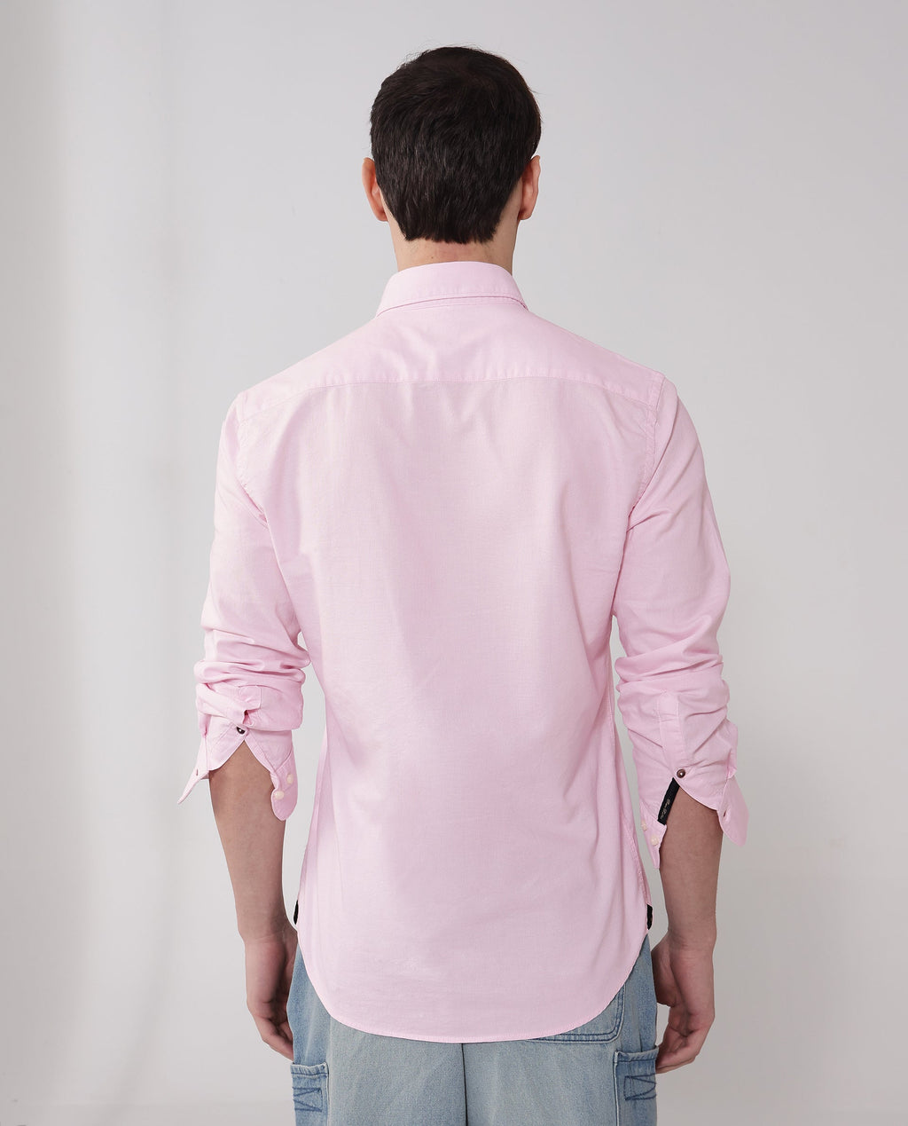 Rare Rabbit Men's Auxfo Light Pink Cotton Plain Regular Fit Full Sleeve Button-Down Collar Shirt