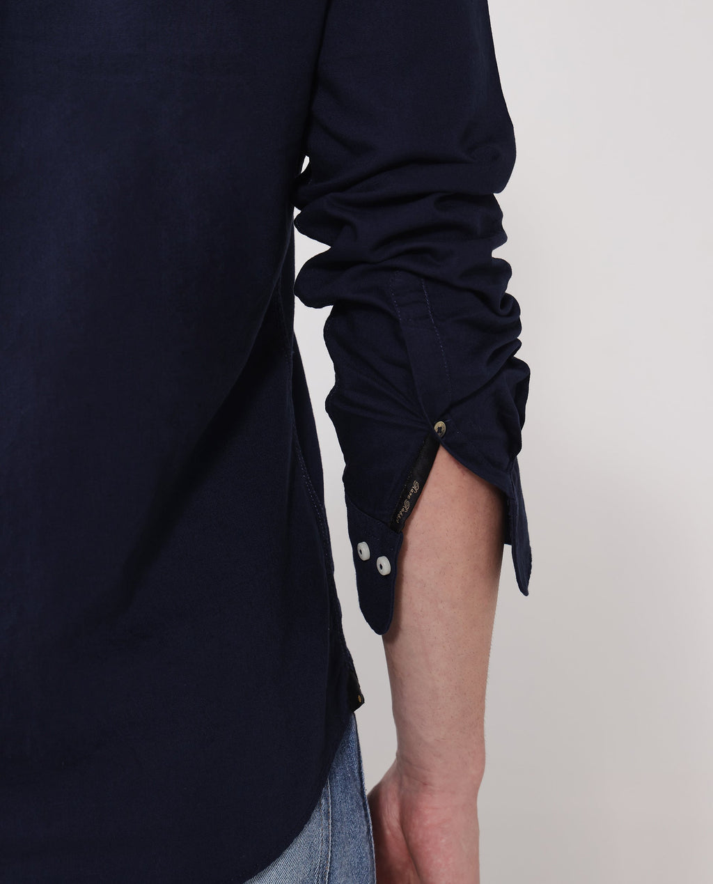 Rare Rabbit Men's Auxfo Navy Cotton Plain Regular Fit Full Sleeve Button-Down Collar Shirt