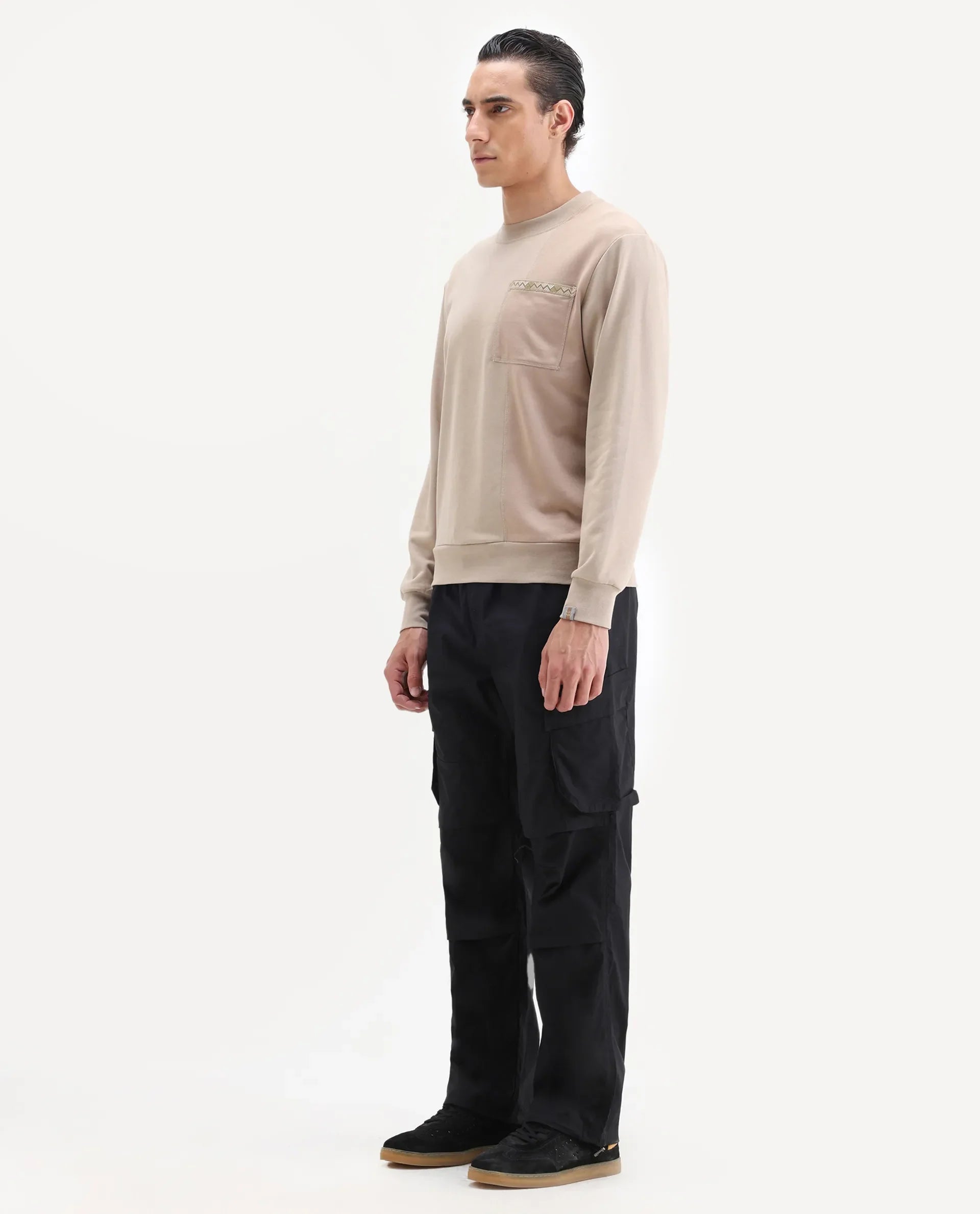 Rare Rabbit Men's Parc Black Cotton Plain Regular Fit Trouser
