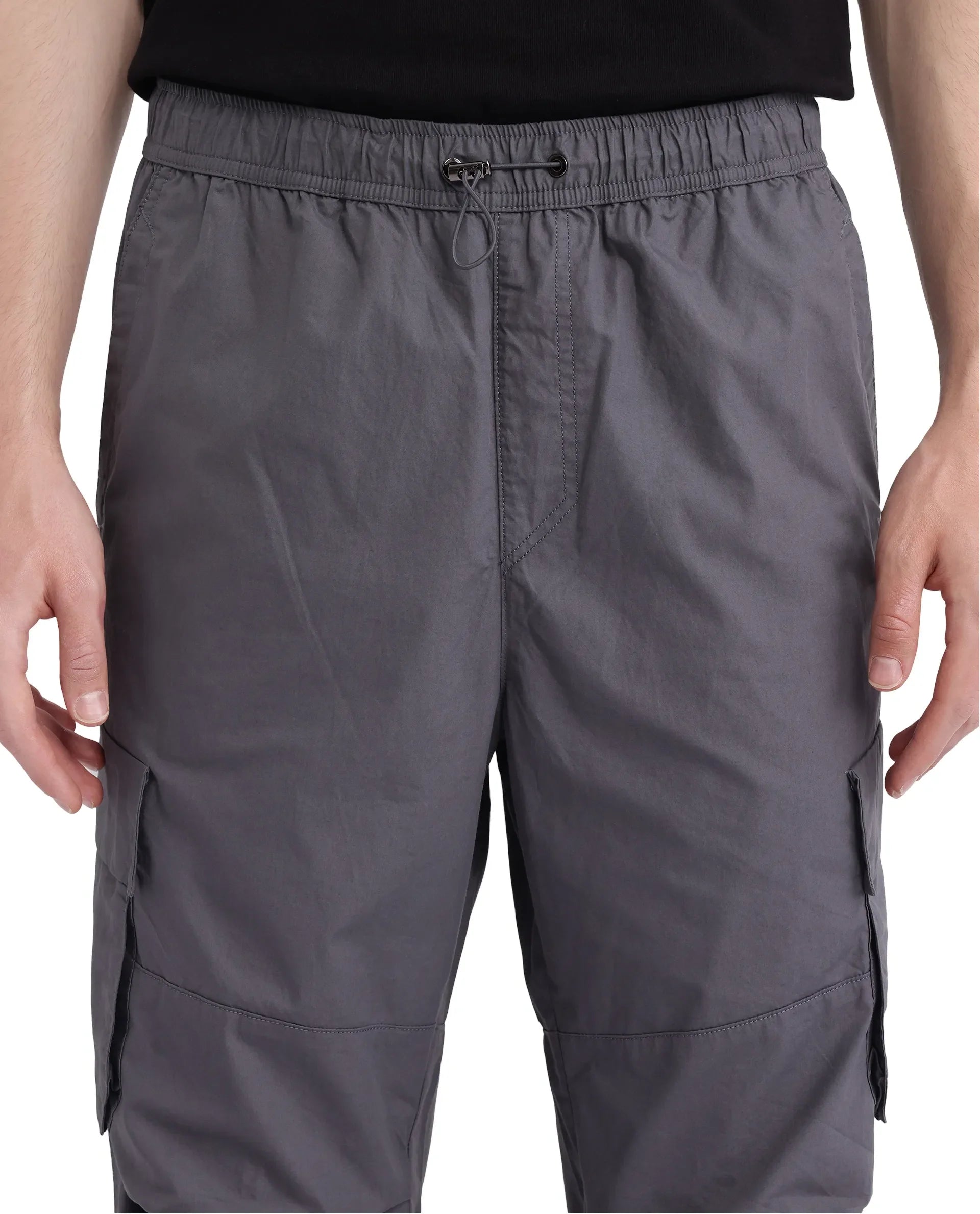 Rare Rabbit Men's Parc Grey Cotton Plain Regular Fit Trouser