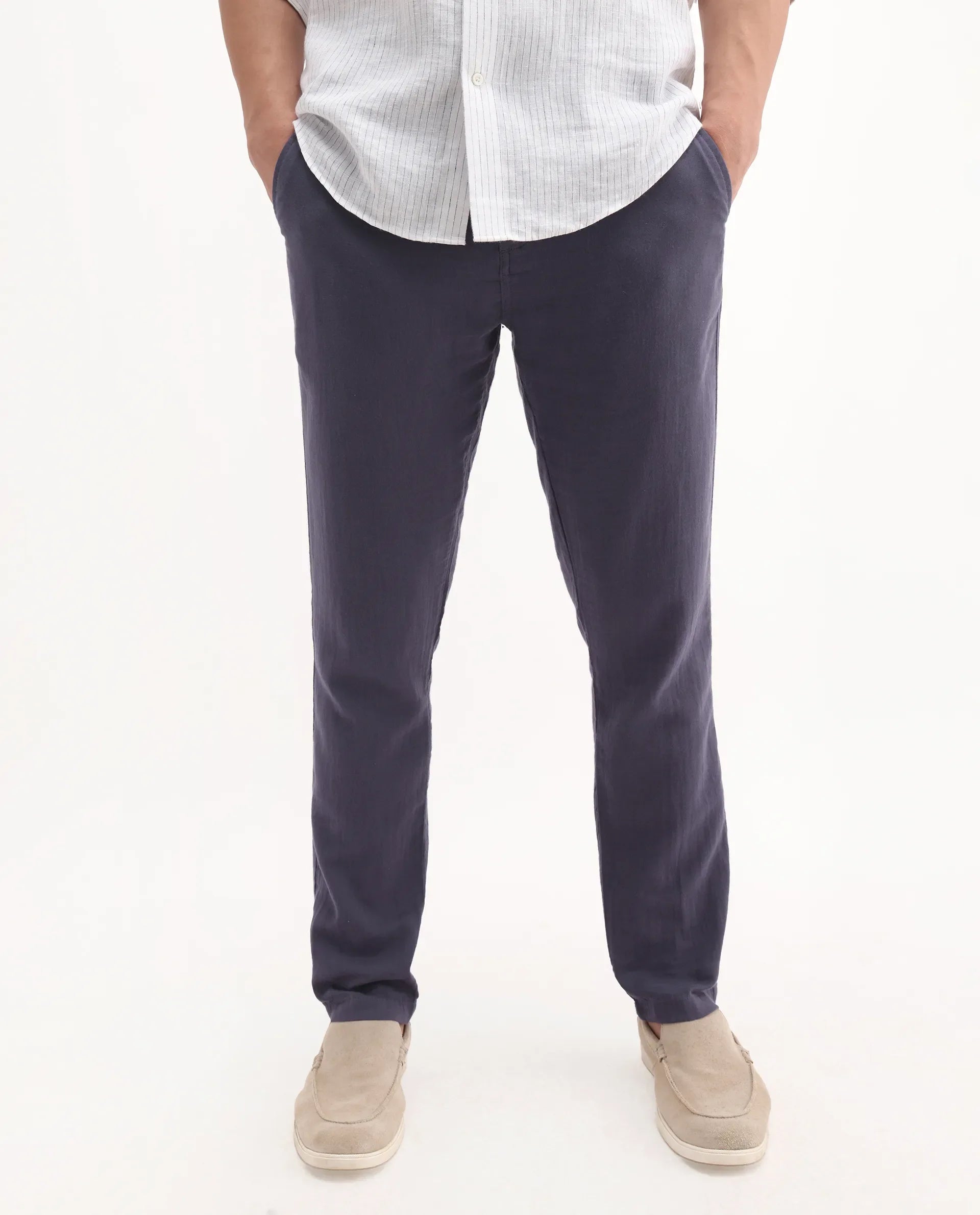 Rare Rabbit Men's Pastor 2 Dusky Purple Cotton Plain Regular Fit Trouser