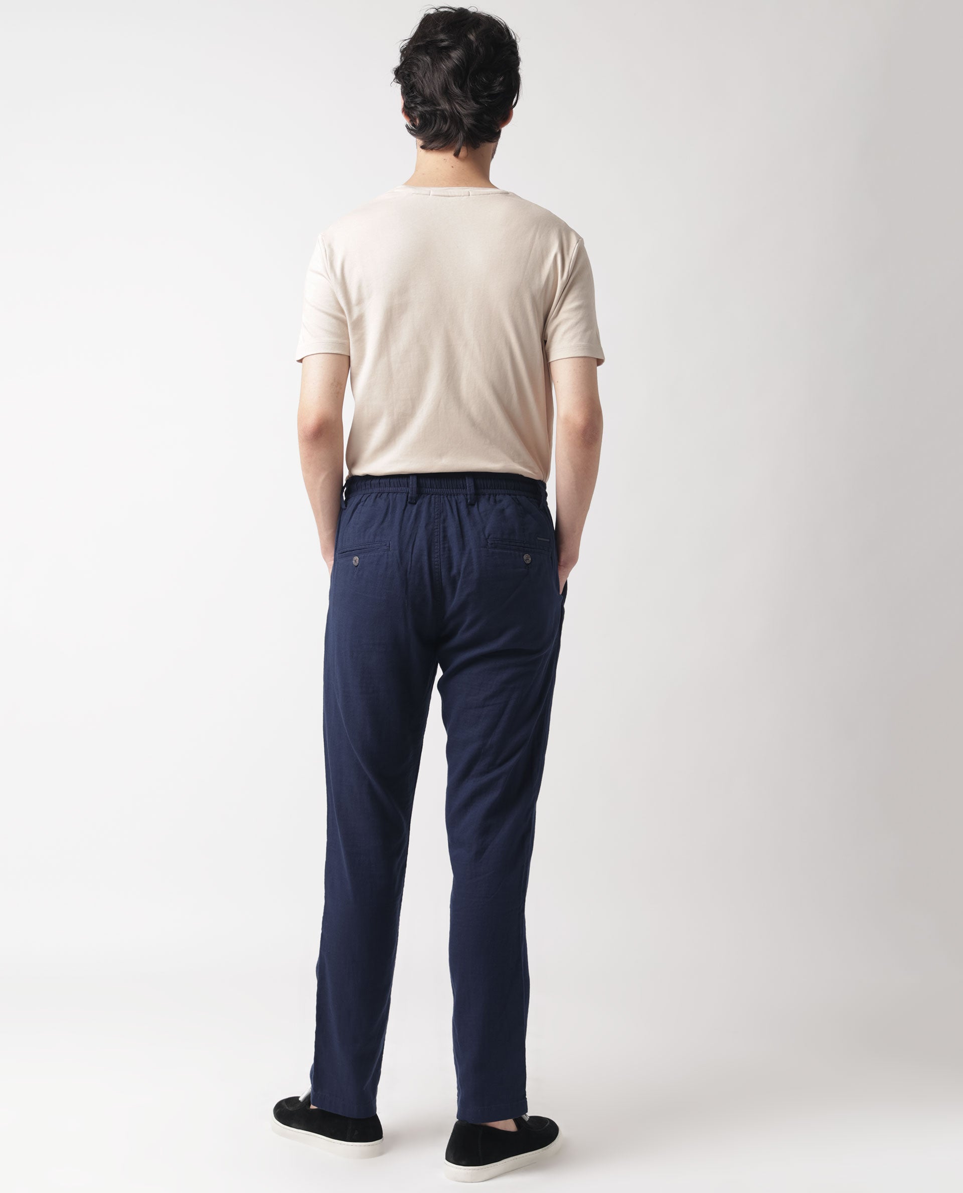 Rare Rabbit Men's Pastor Dark Blue Cotton Plain Regular Fit Trouser