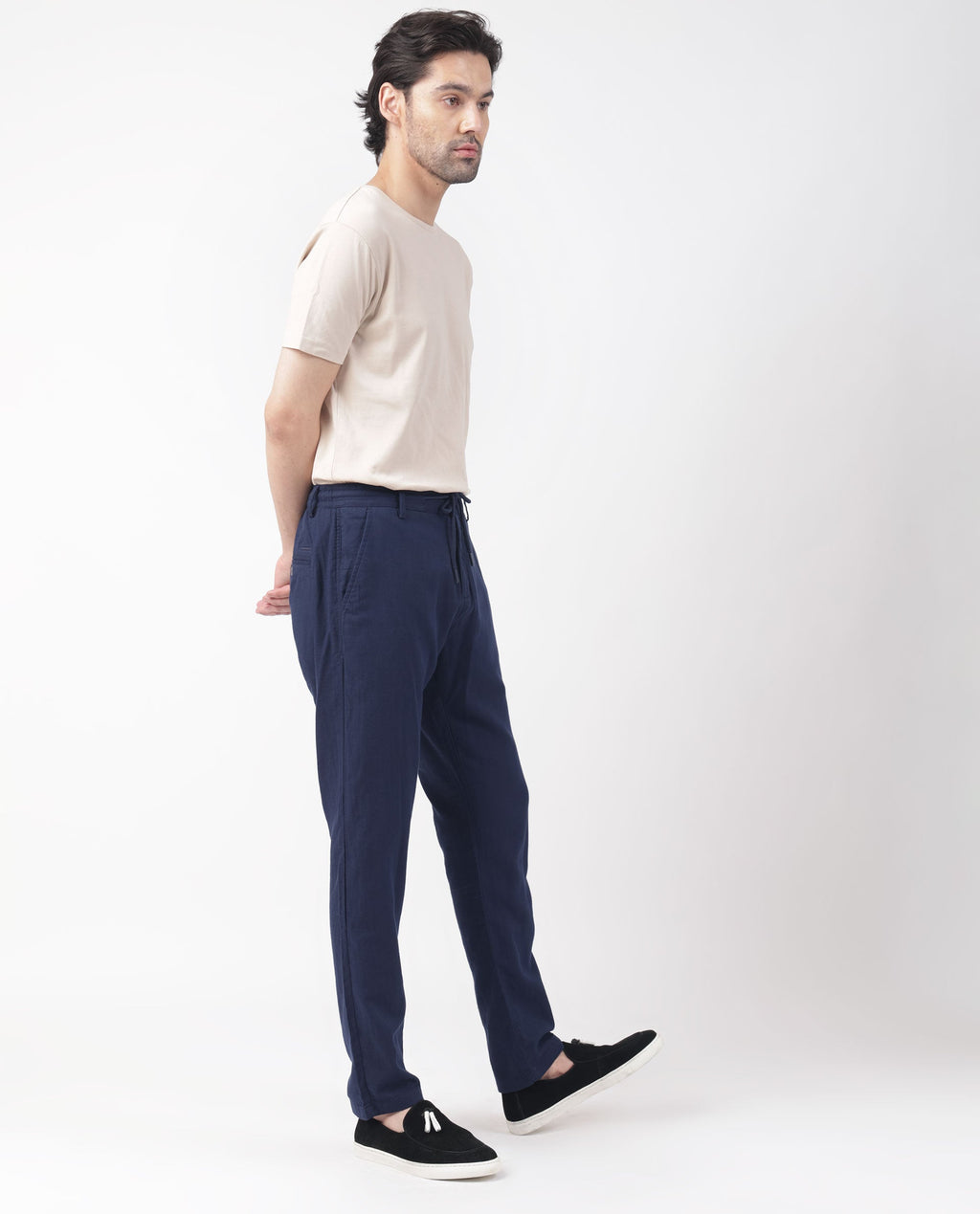 Rare Rabbit Men's Pastor Dark Blue Cotton Plain Regular Fit Trouser