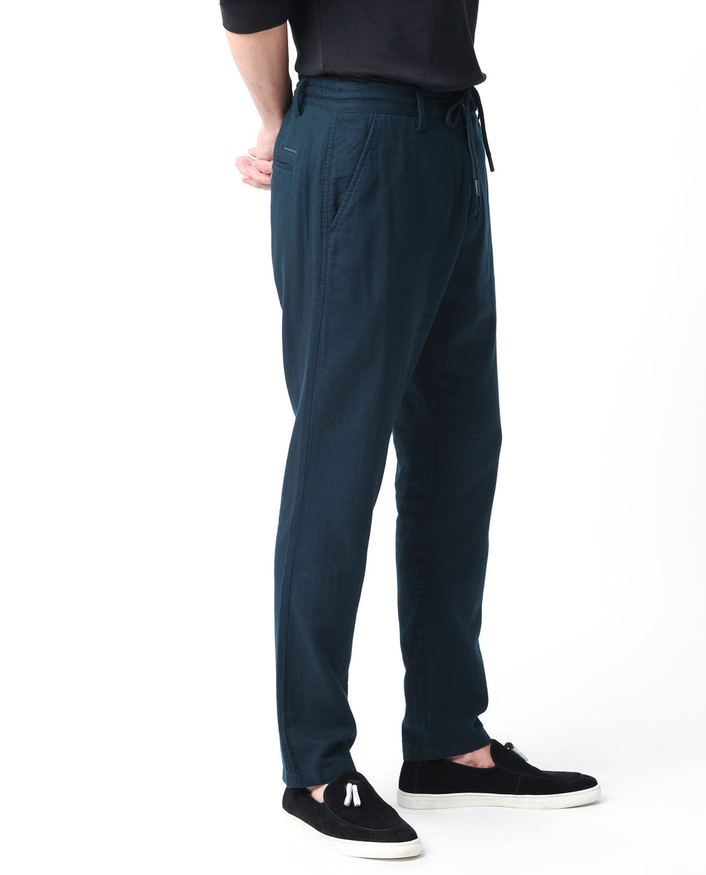 Rare Rabbit Men's Pastor Dark Petrol Cotton Plain Regular Fit Trouser