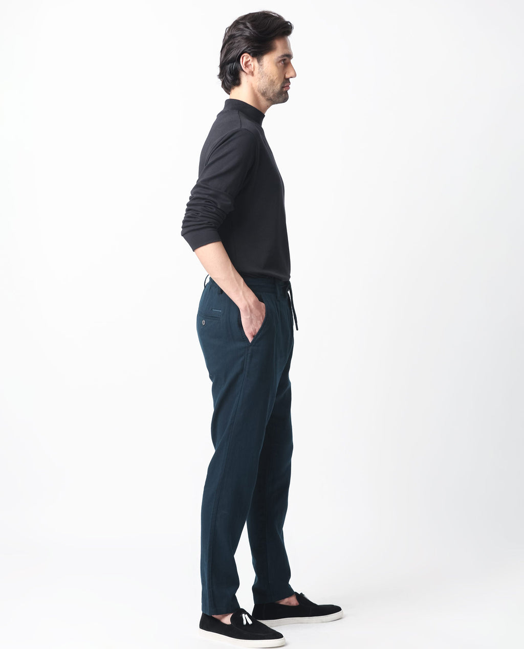 Rare Rabbit Men's Pastor Dark Petrol Cotton Plain Regular Fit Trouser
