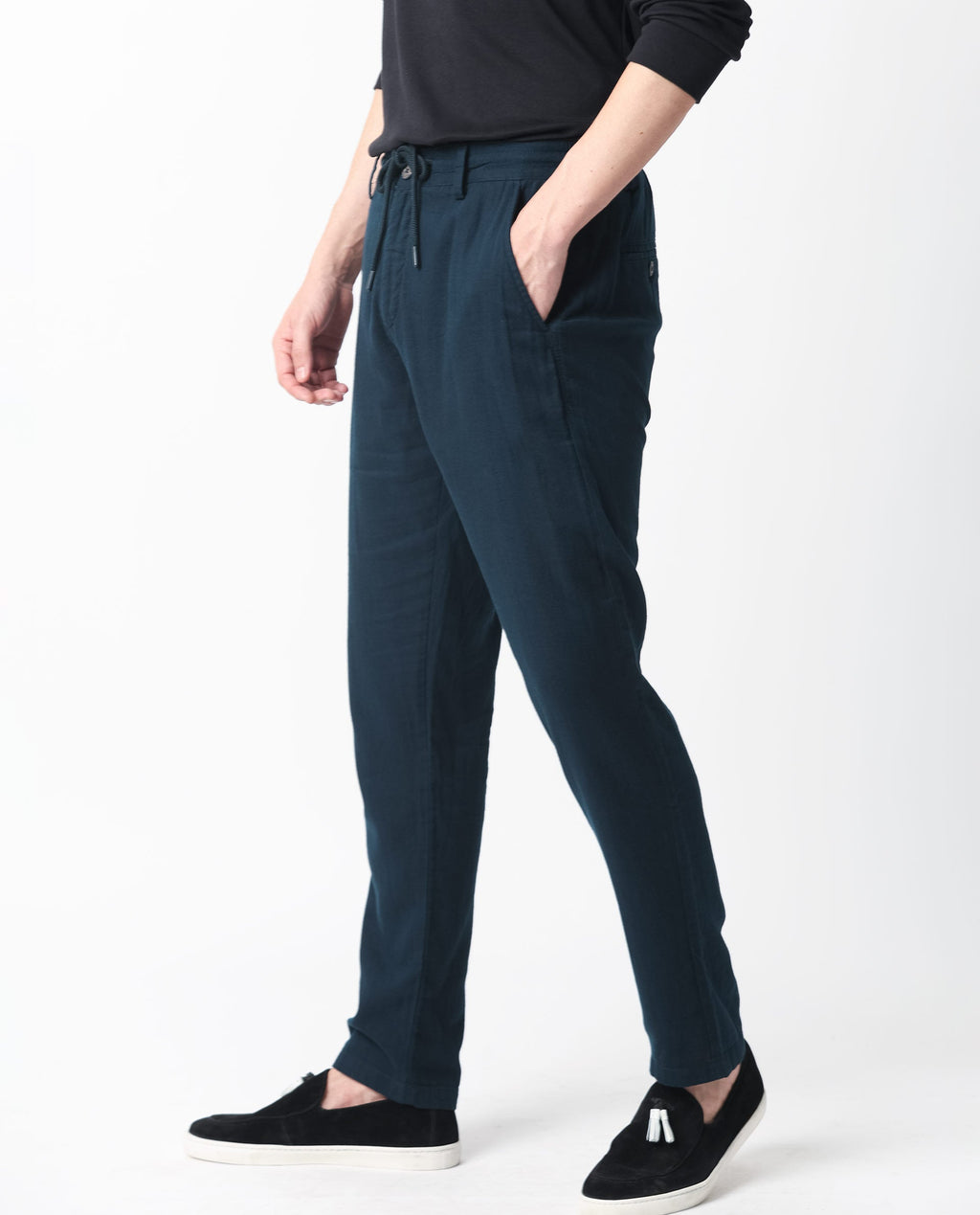 Rare Rabbit Men's Pastor Dark Petrol Cotton Plain Regular Fit Trouser