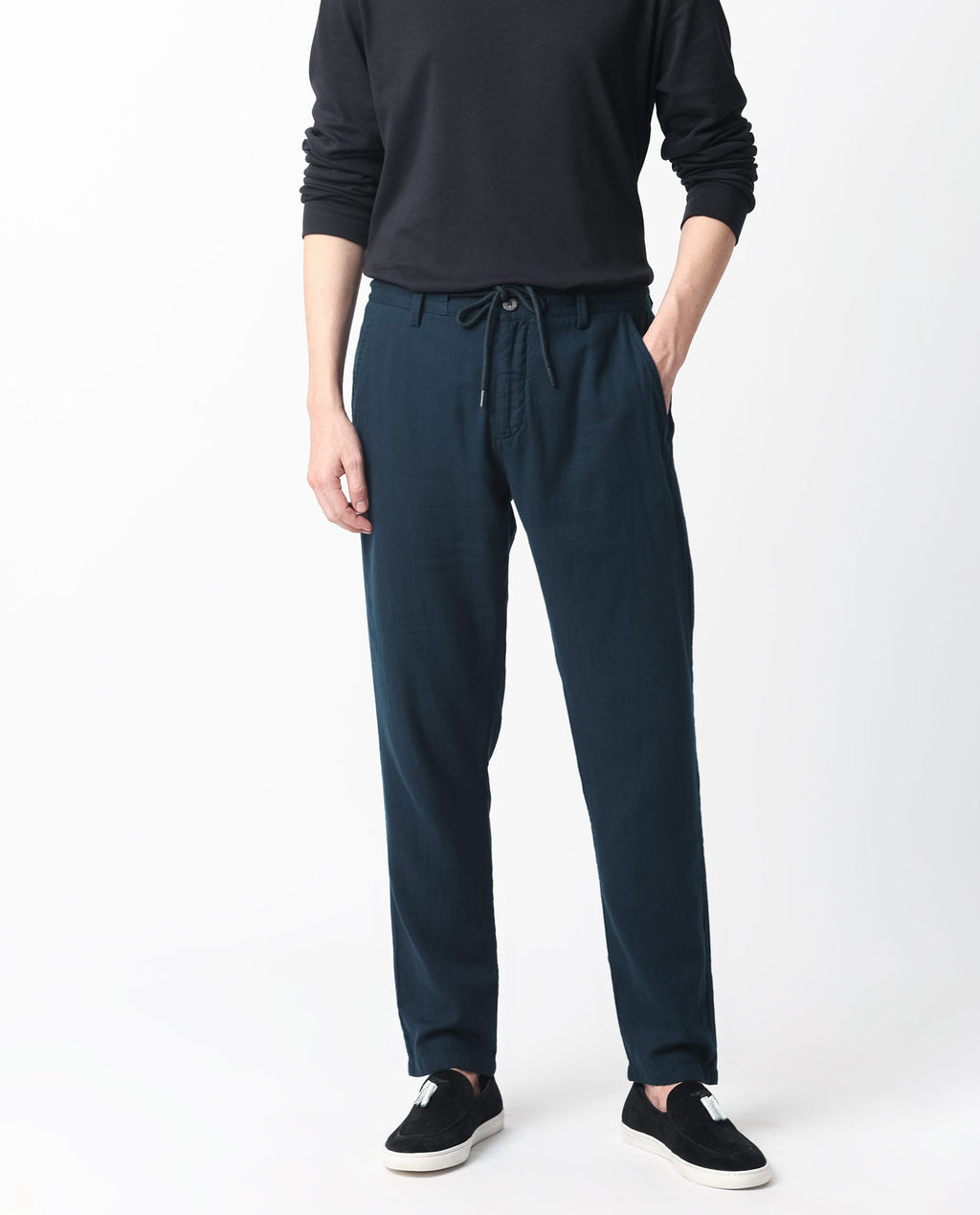 Rare Rabbit Men's Pastor Dark Petrol Cotton Plain Regular Fit Trouser