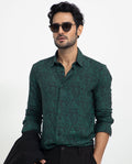 Rare Rabbit Men's Pat Green Viscose Paisley Print Regular Fit Full Sleeve Collared Shirt