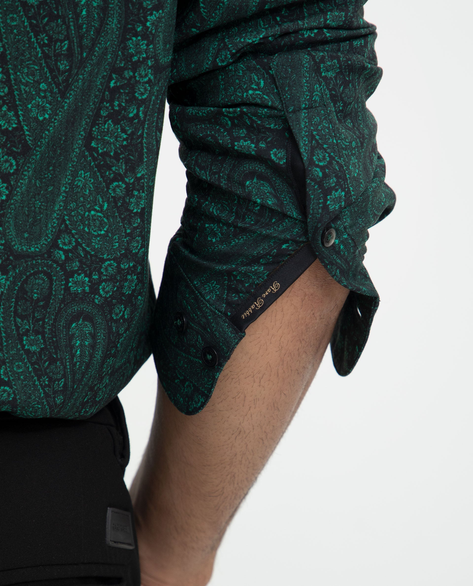 Rare Rabbit Men's Pat Green Viscose Paisley Print Regular Fit Full Sleeve Collared Shirt