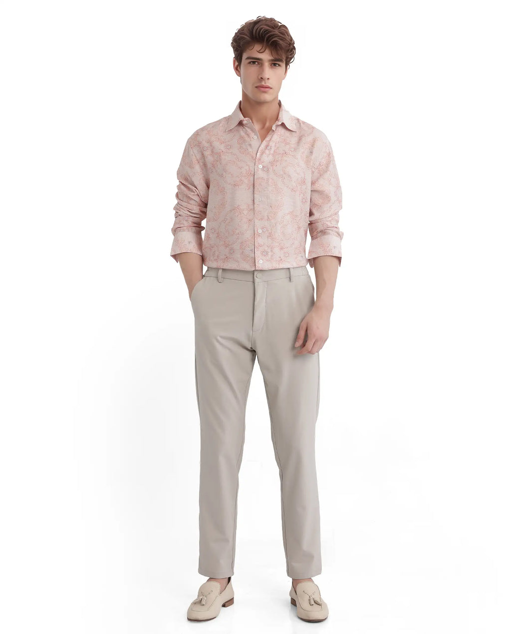 Rare Rabbit Men's Pelden Dusky Pink Viscose Blend Floral Print Regular Fit Full Sleeve Collared Shirt