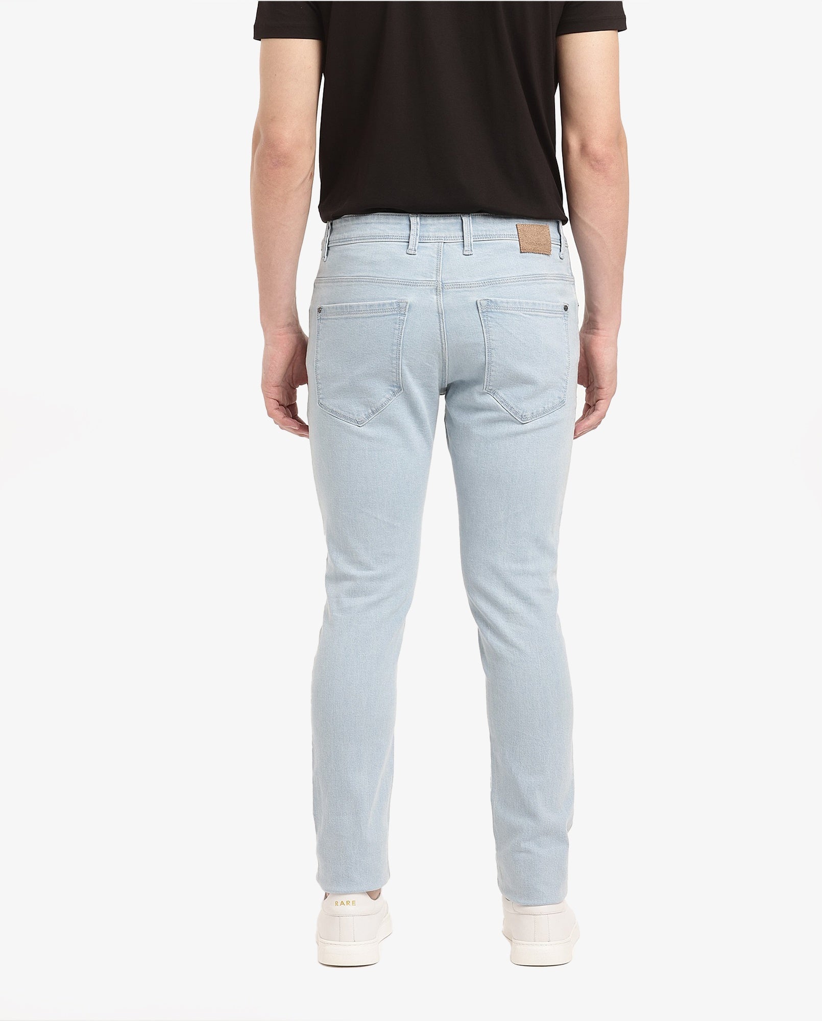 Rare Rabbit Men's Pelin Light Blue Cotton Blend Plain Hawk Slim Fit Jeans