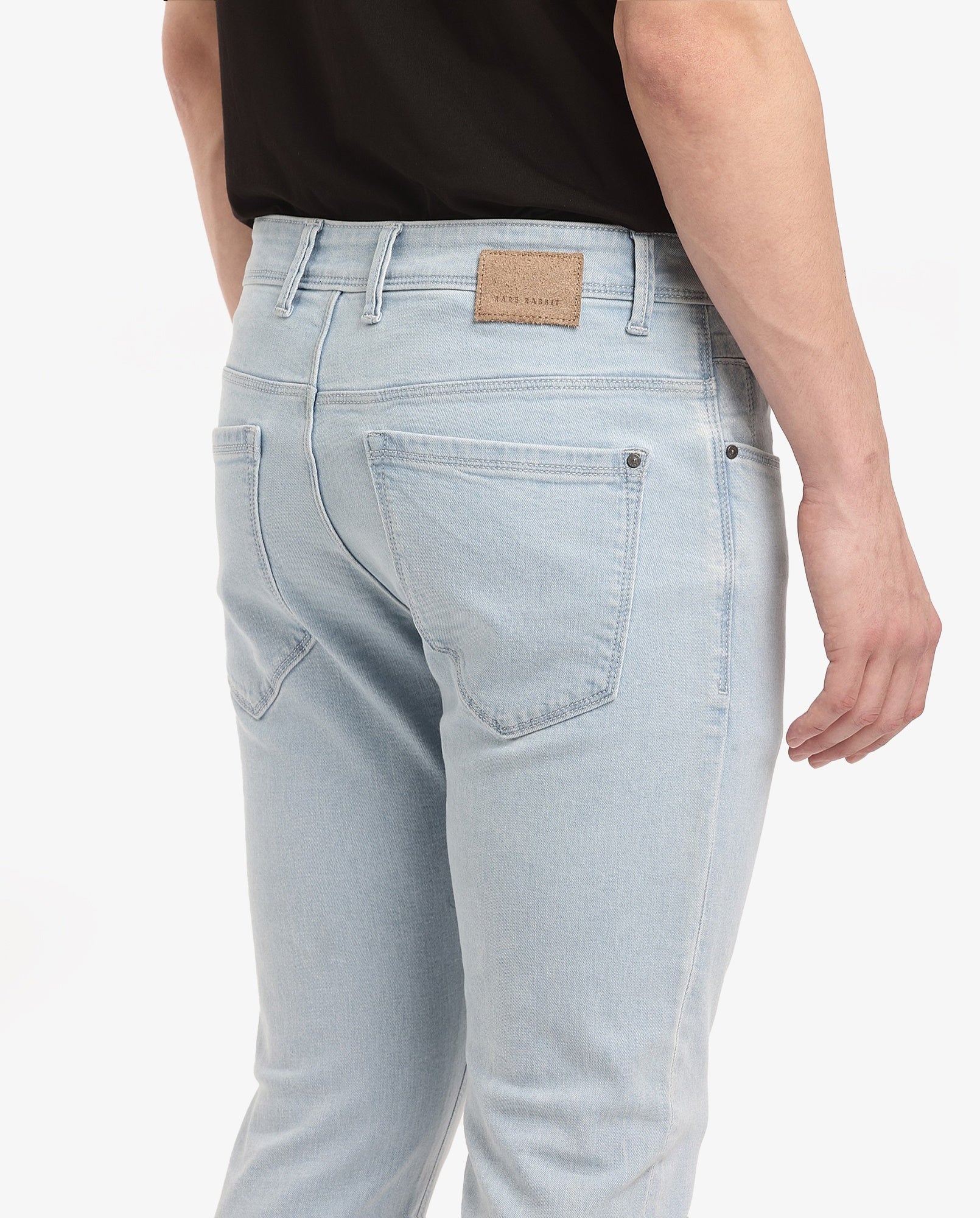 Rare Rabbit Men's Pelin Light Blue Cotton Blend Plain Hawk Slim Fit Jeans