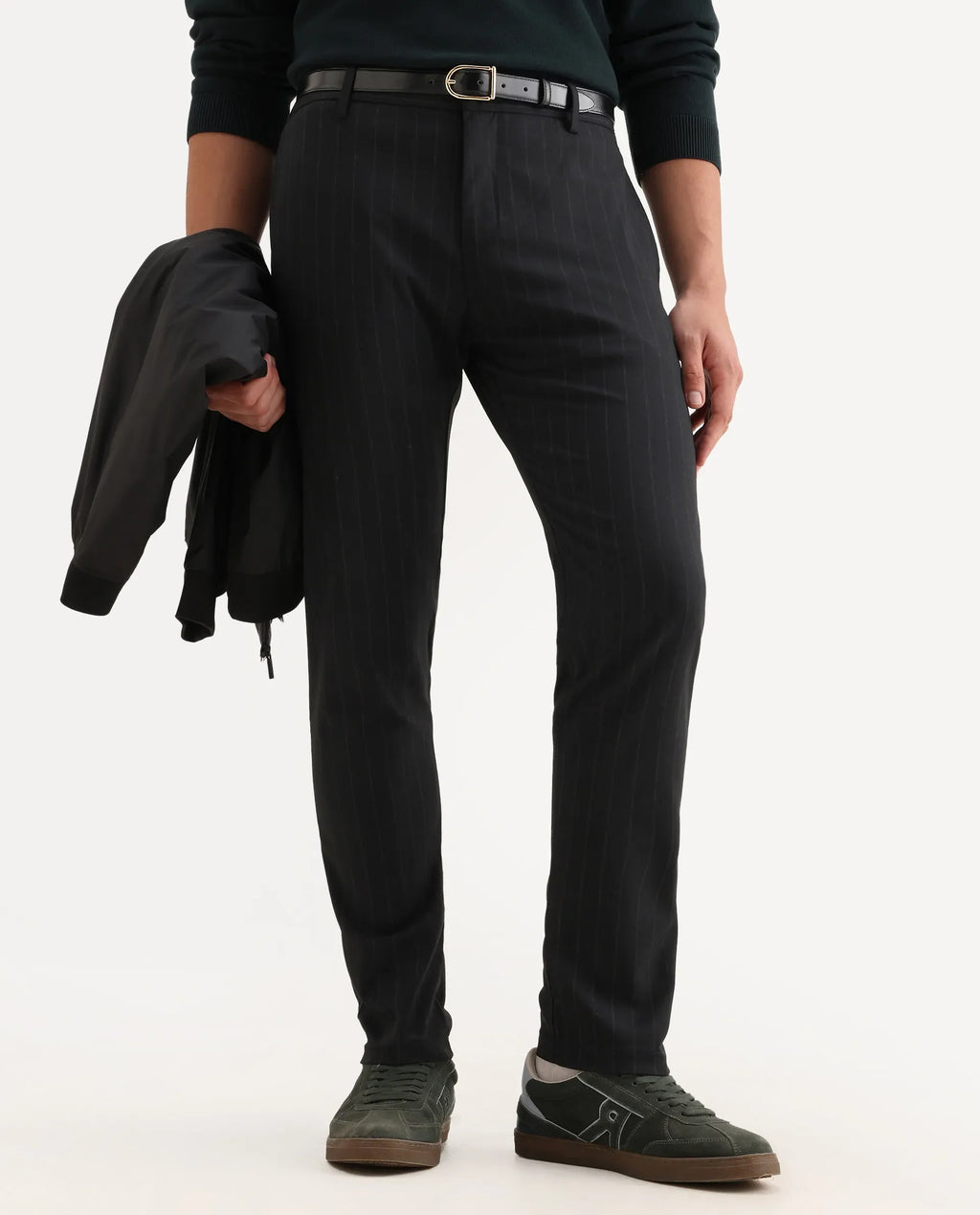 Rare Rabbit Men's Piper Navy Polyester Striped Print Regular Fit Trouser