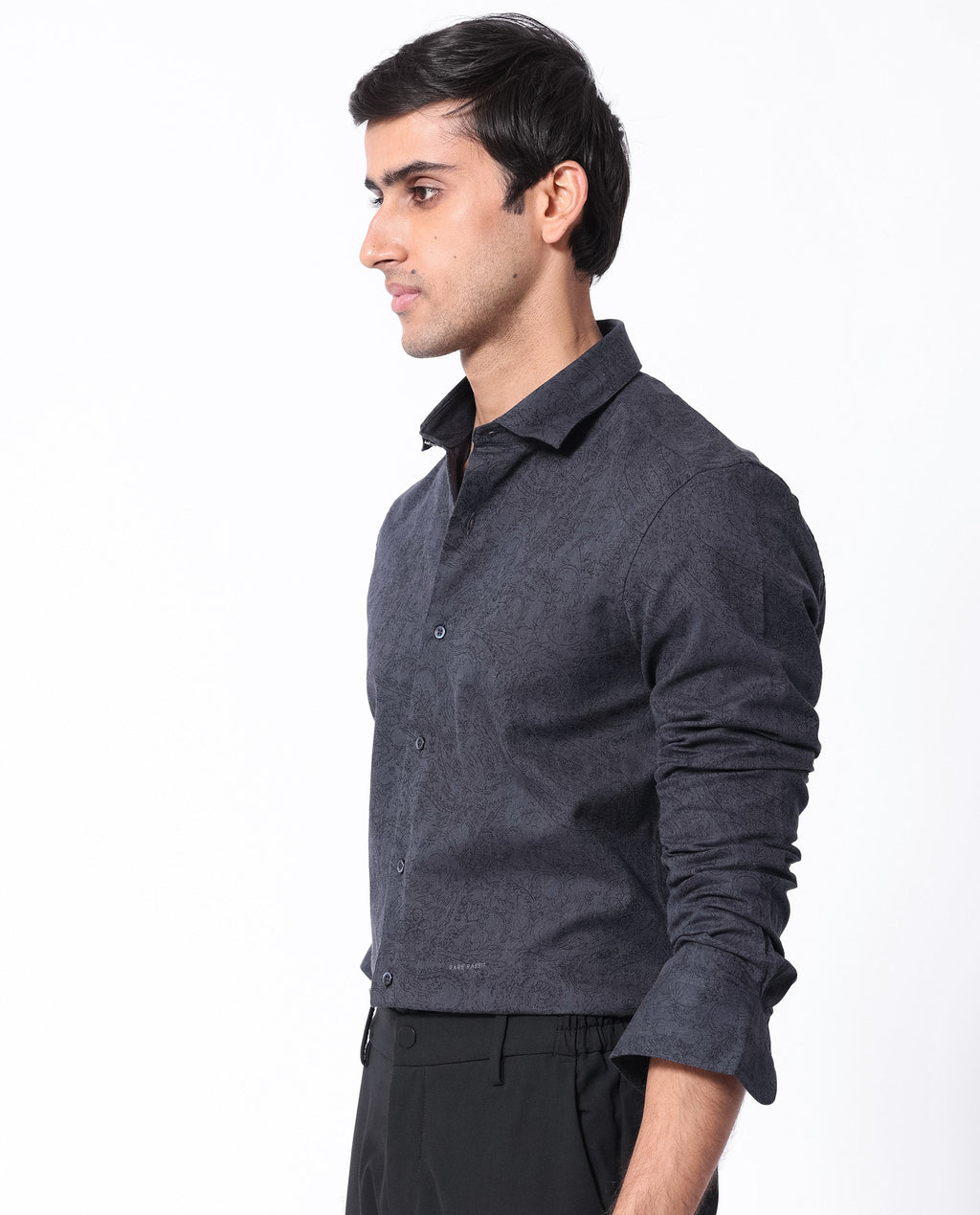 Rare Rabbit Men's Platim Navy Cotton Paisley Print Regular Fit Full Sleeve Collared Shirt