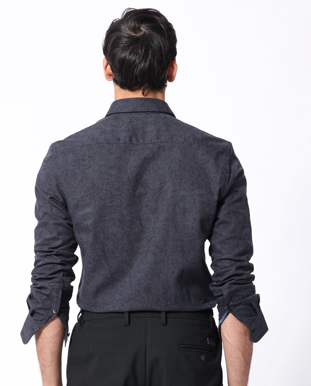Rare Rabbit Men's Platim Navy Cotton Paisley Print Regular Fit Full Sleeve Collared Shirt
