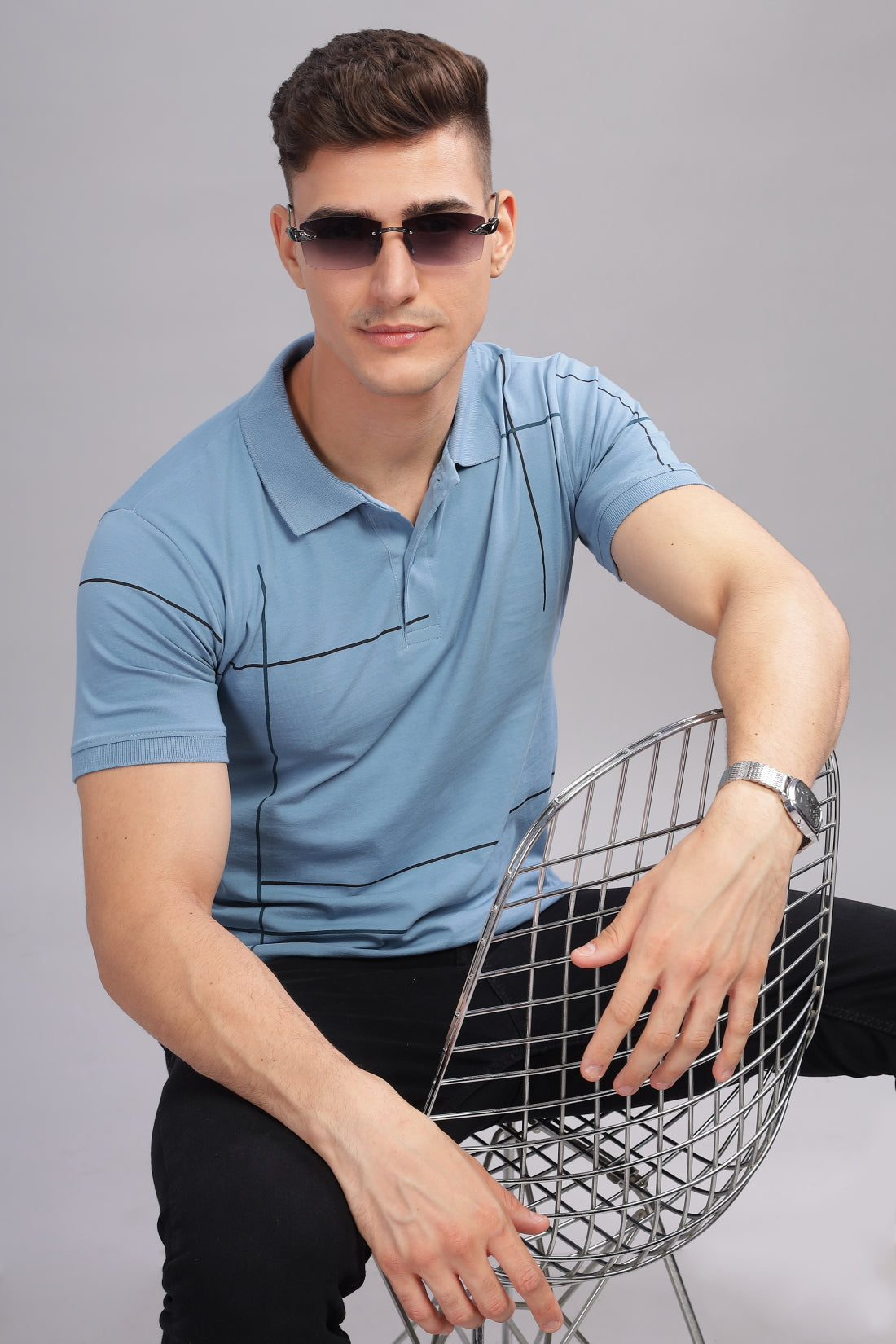 Men Sky Blue Regular Fit T-Shirt
