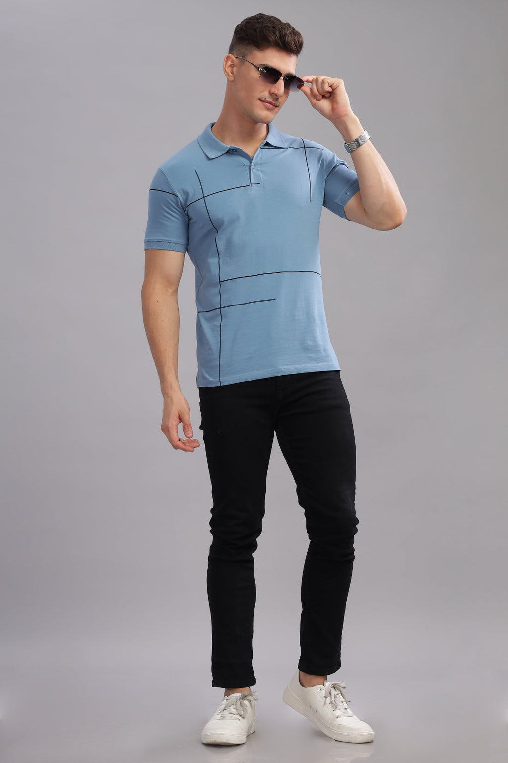 Men Sky Blue Regular Fit T-Shirt