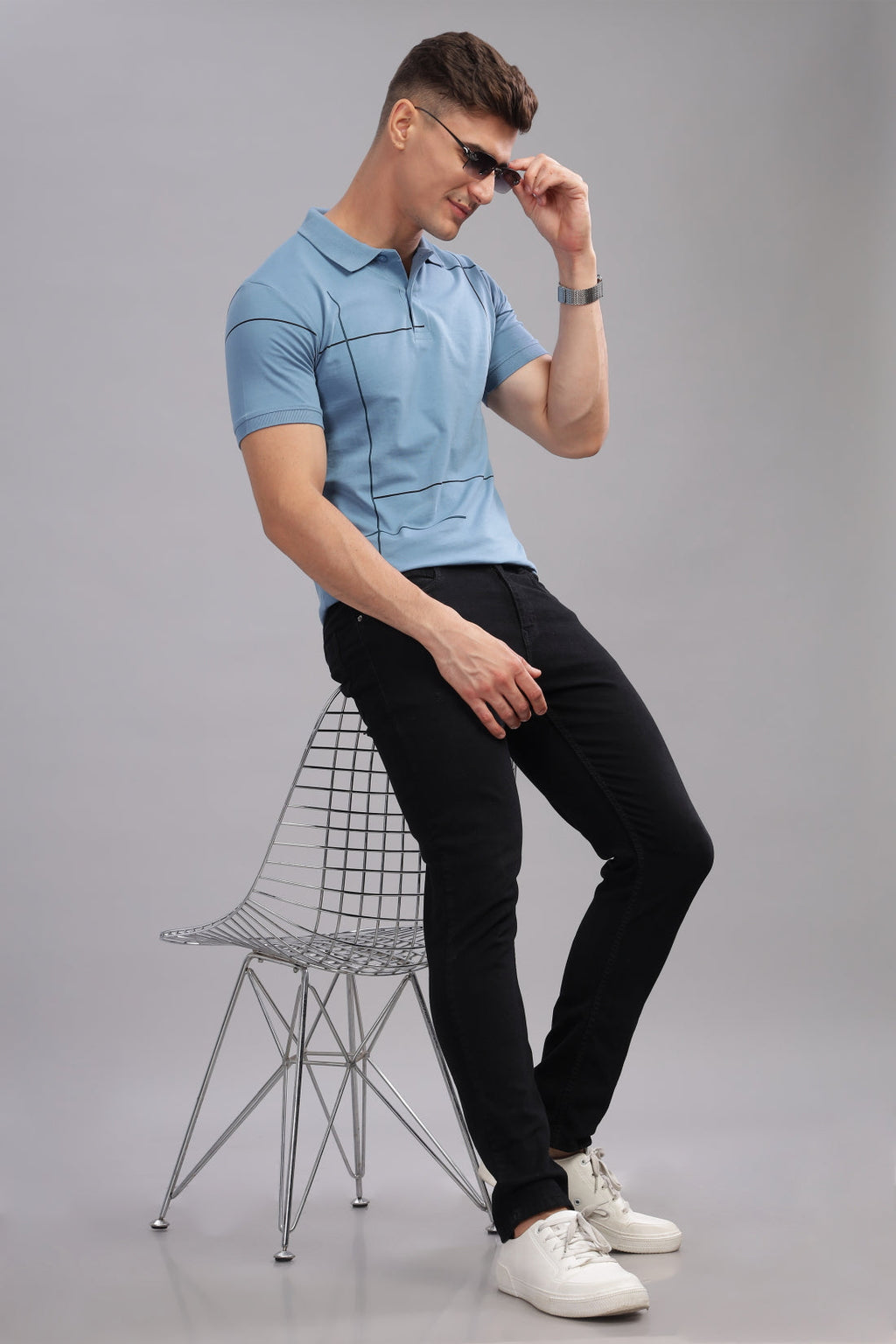 Men Sky Blue Regular Fit T-Shirt