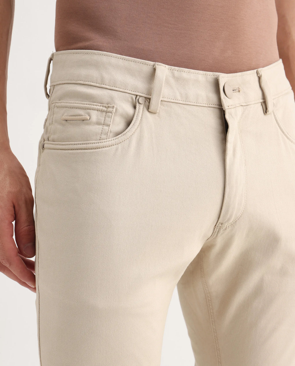 Rare Rabbit Men's Poke-2 Beige Cotton Plain Regular Fit Trouser