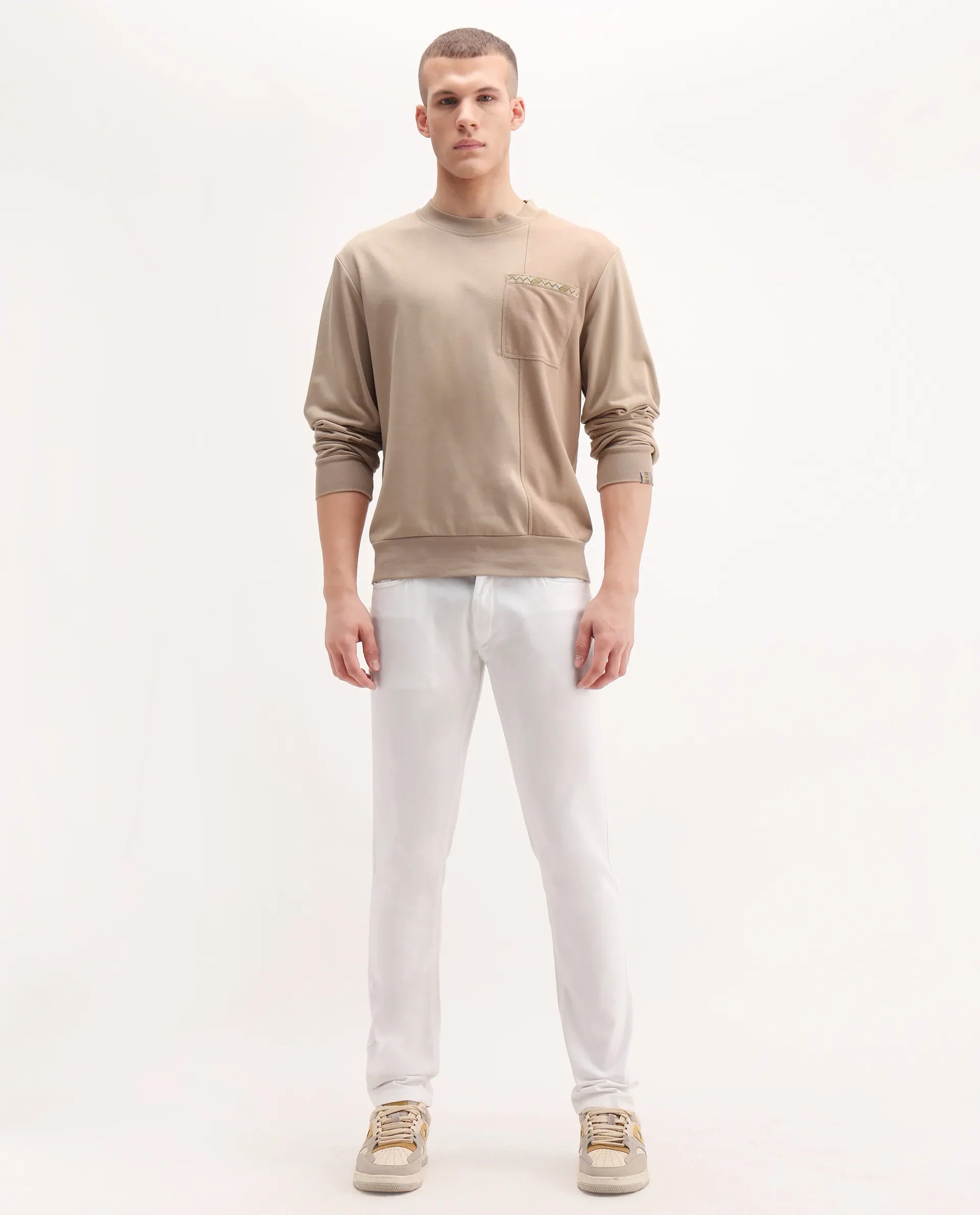 Rare Rabbit Men's Poke-2 White Cotton Plain Regular Fit Trouser