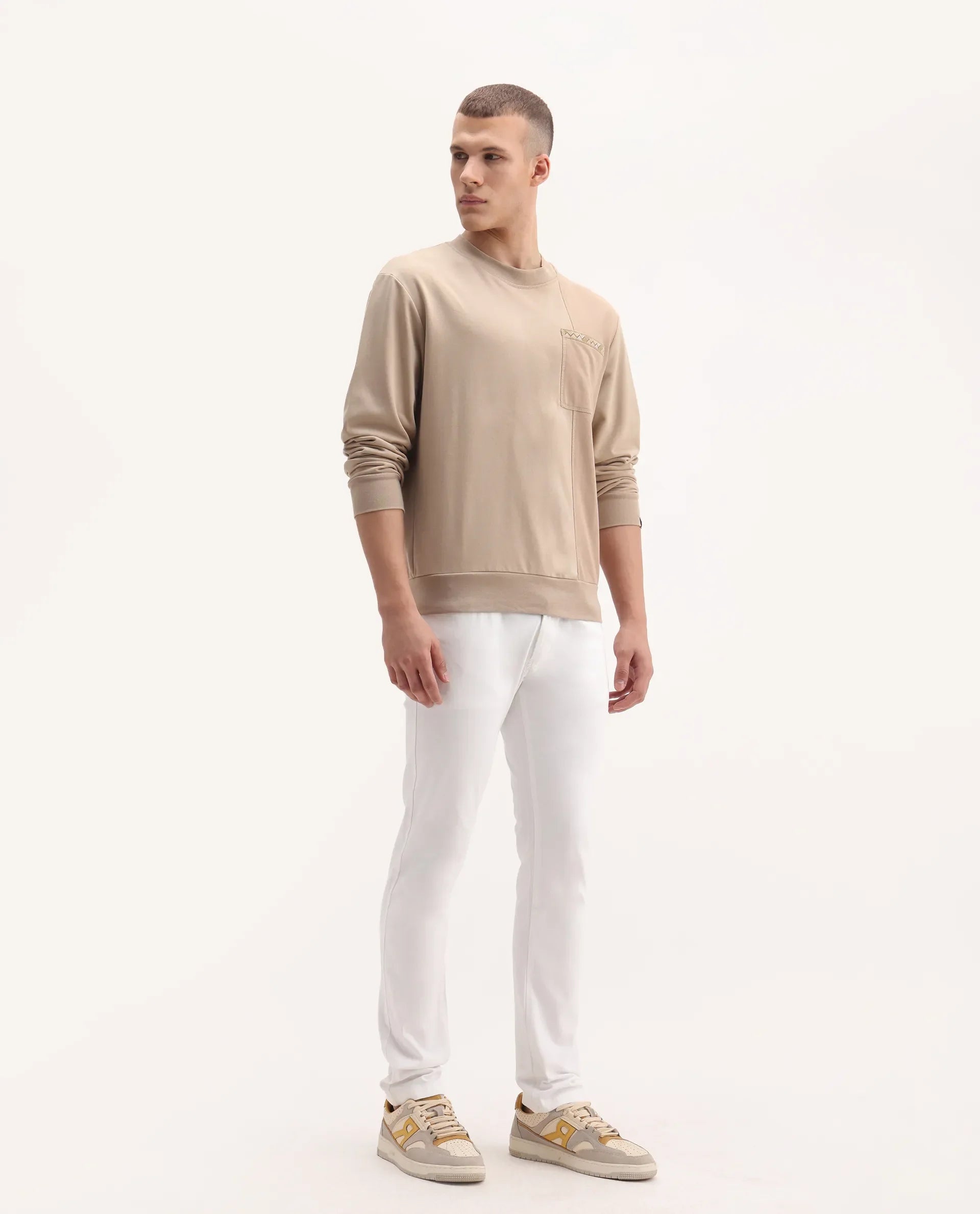 Rare Rabbit Men's Poke-2 White Cotton Plain Regular Fit Trouser
