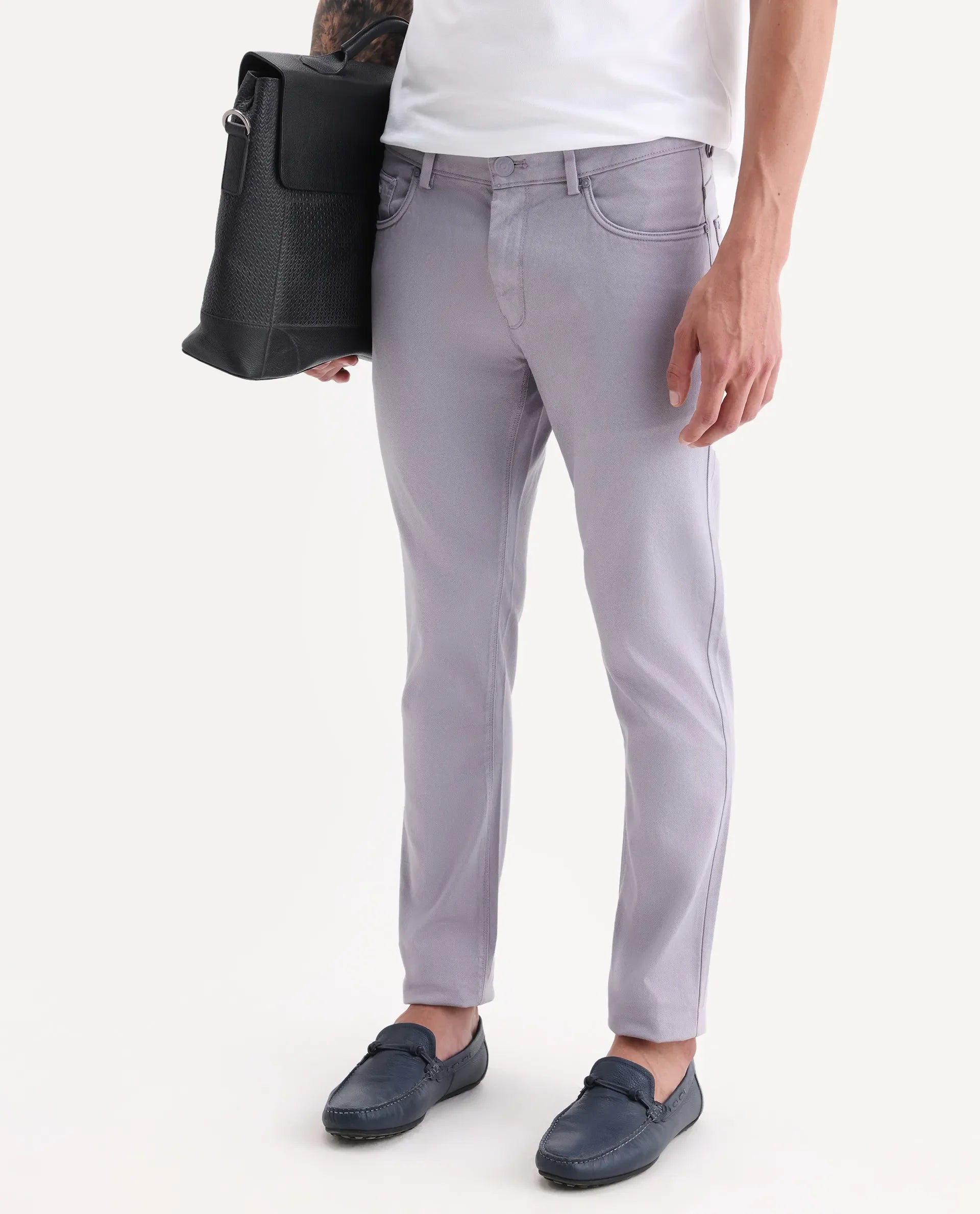 Rare Rabbit Men's Poke Light Purple Cotton Plain Regular Fit Trouser