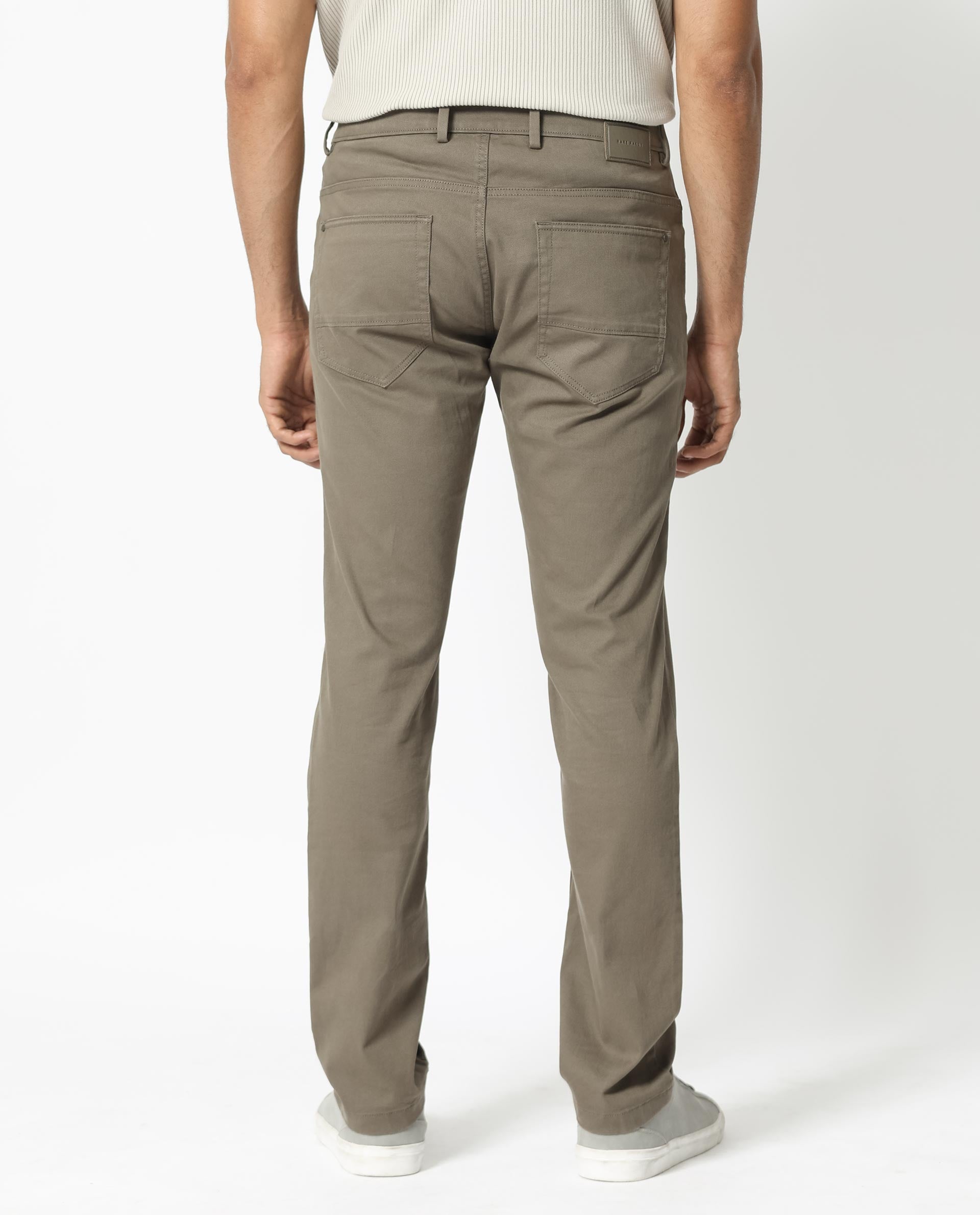 Rare Rabbit Men's Poke-2 Light Olive Cotton Plain Regular Fit Trouser