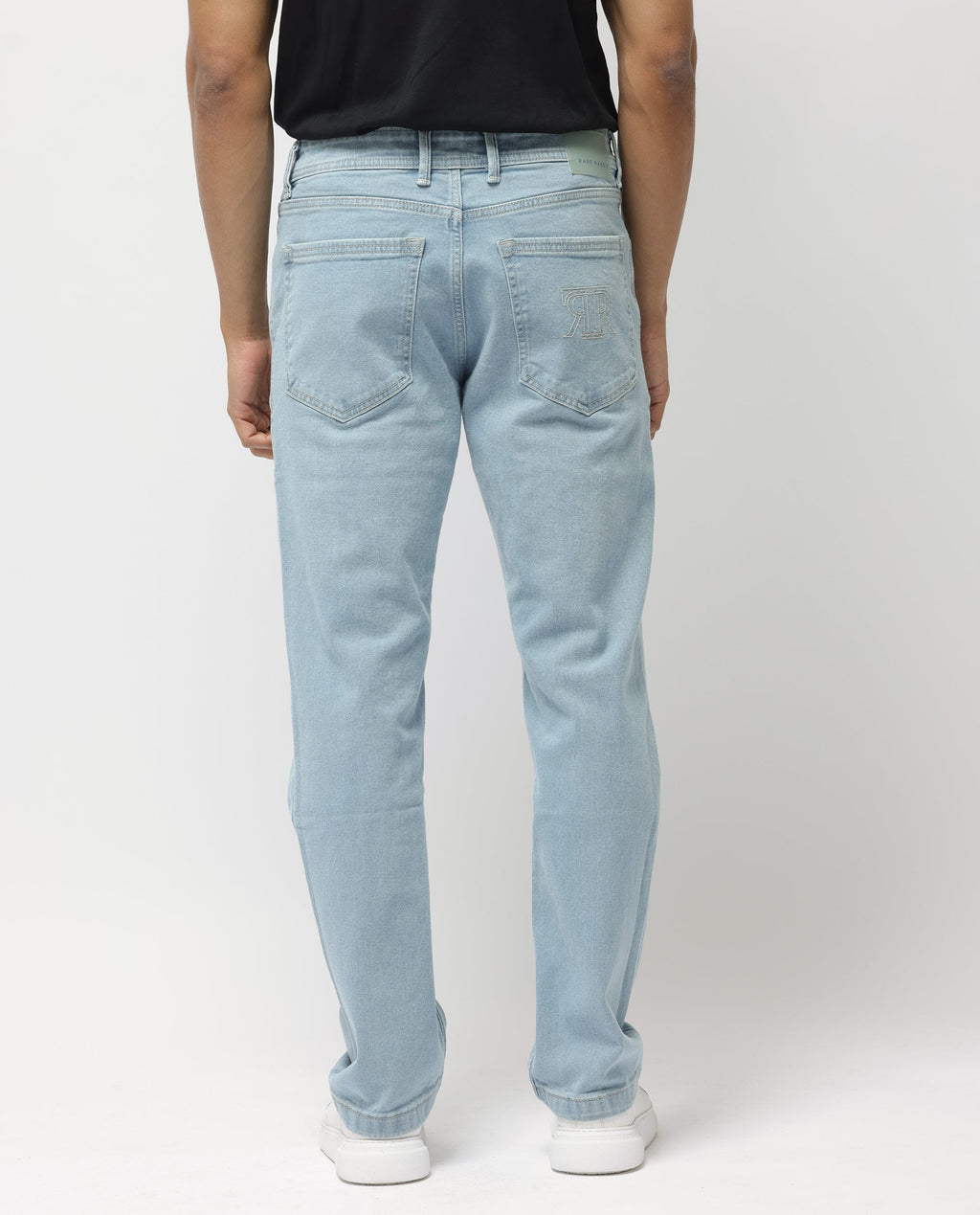 Rare Rabbit Men's Polin Pastel Blue Cotton Plain Morris Regular Fit Jeans
