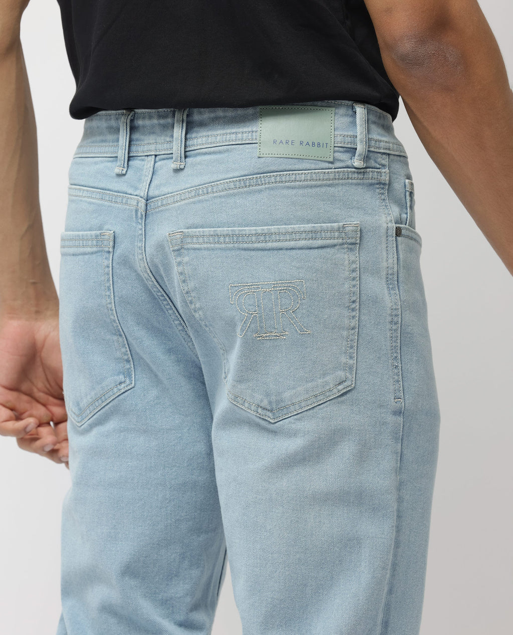 Rare Rabbit Men's Polin Pastel Blue Cotton Plain Morris Regular Fit Jeans