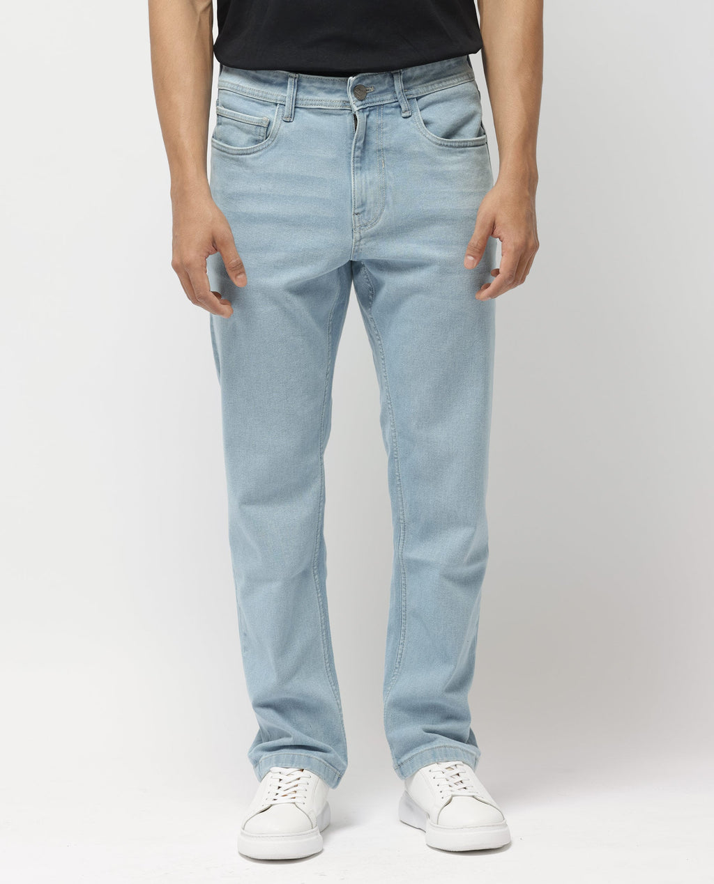 Rare Rabbit Men's Polin Pastel Blue Cotton Plain Morris Regular Fit Jeans