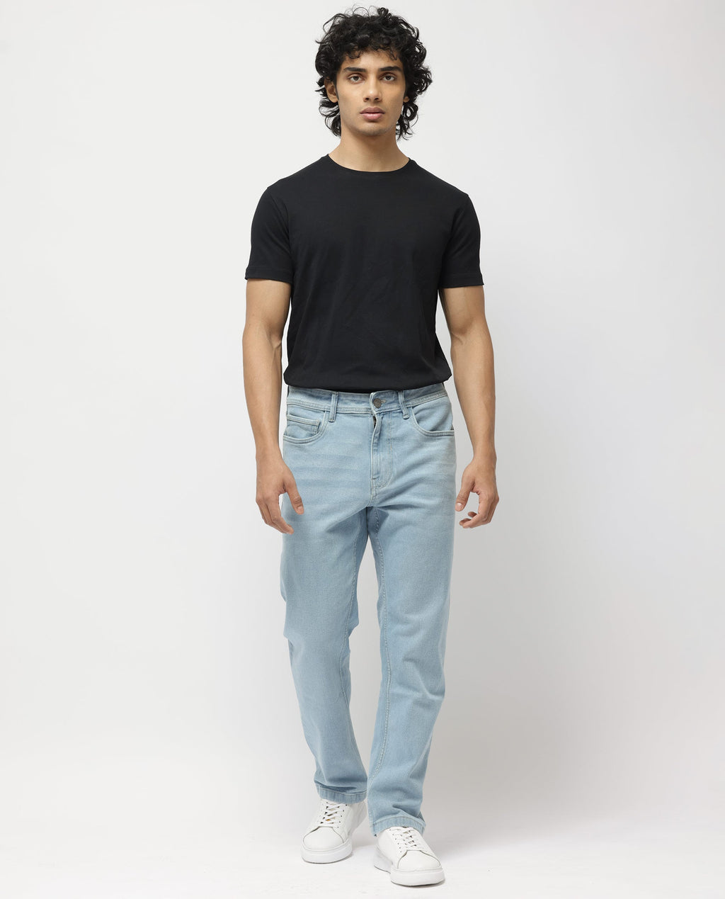 Rare Rabbit Men's Polin Pastel Blue Cotton Plain Morris Regular Fit Jeans