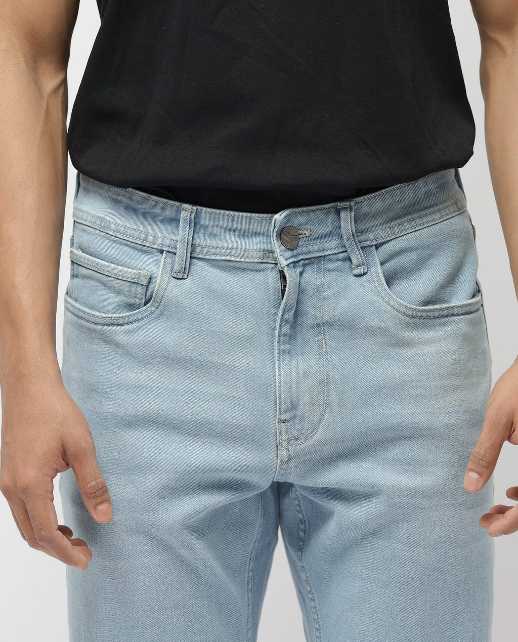 Rare Rabbit Men's Polin Pastel Blue Cotton Plain Morris Regular Fit Jeans
