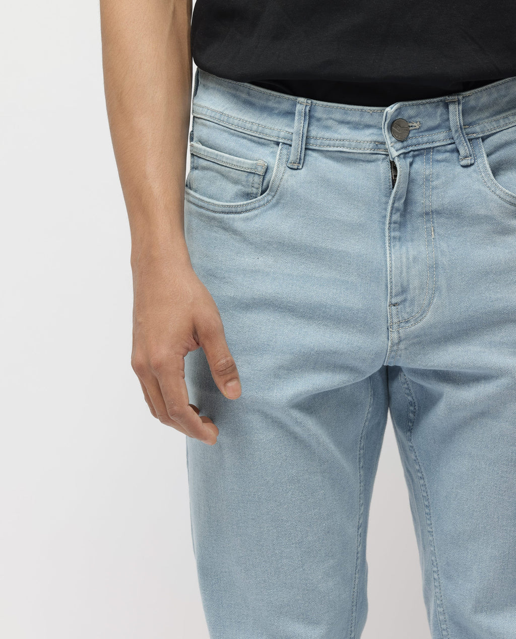 Rare Rabbit Men's Polin Pastel Blue Cotton Plain Morris Regular Fit Jeans
