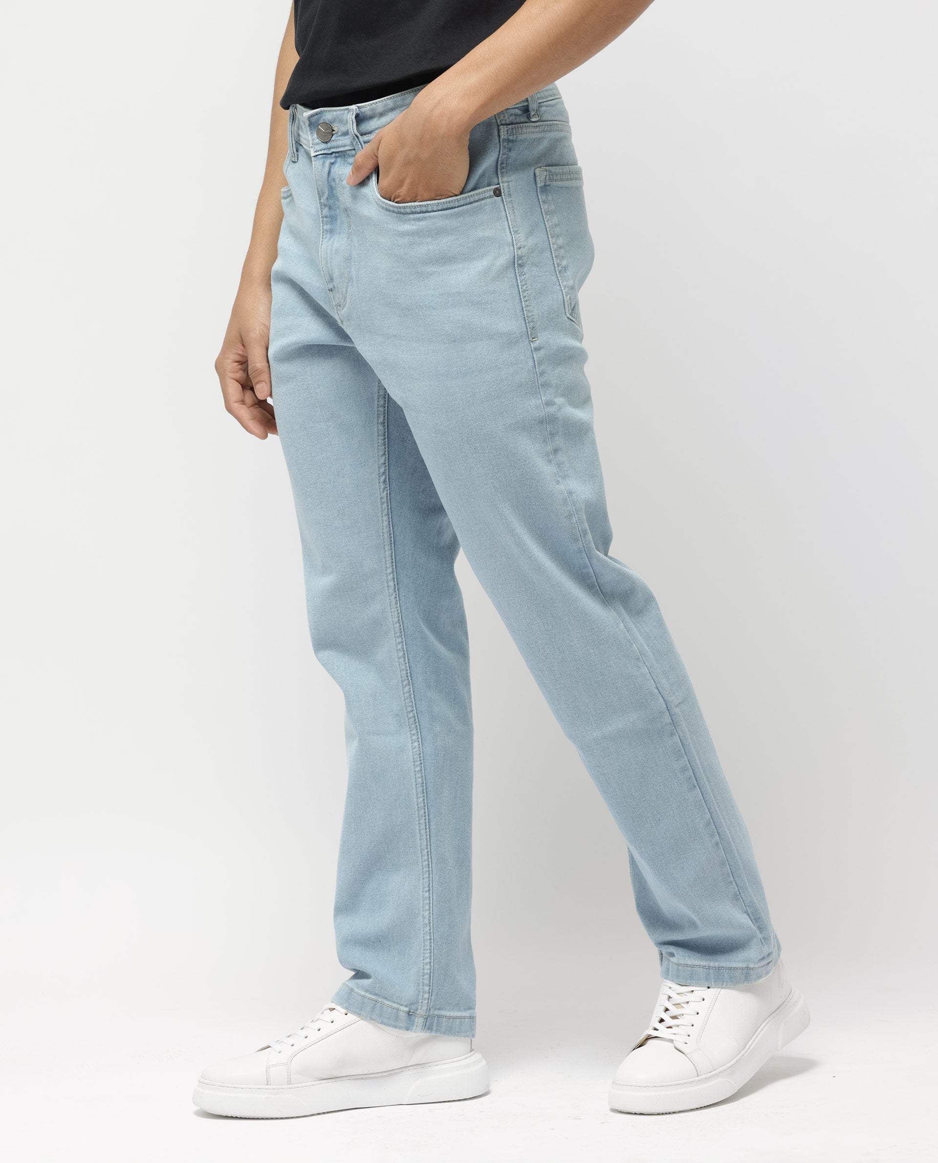 Rare Rabbit Men's Polin Pastel Blue Cotton Plain Morris Regular Fit Jeans