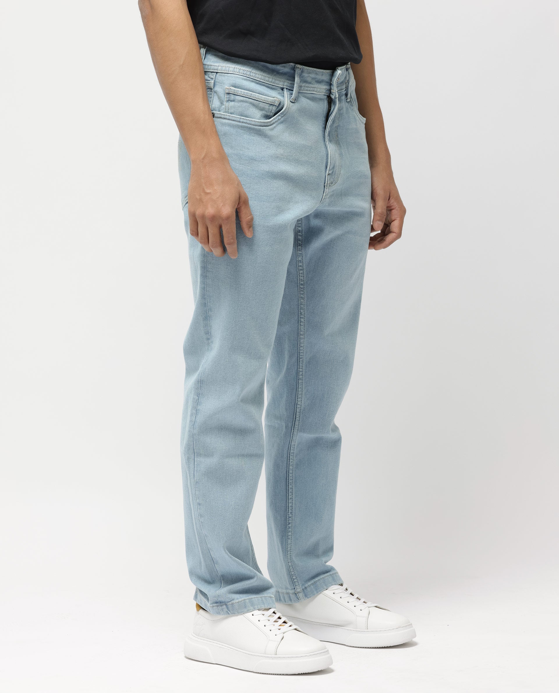 Rare Rabbit Men's Polin Pastel Blue Cotton Plain Morris Regular Fit Jeans