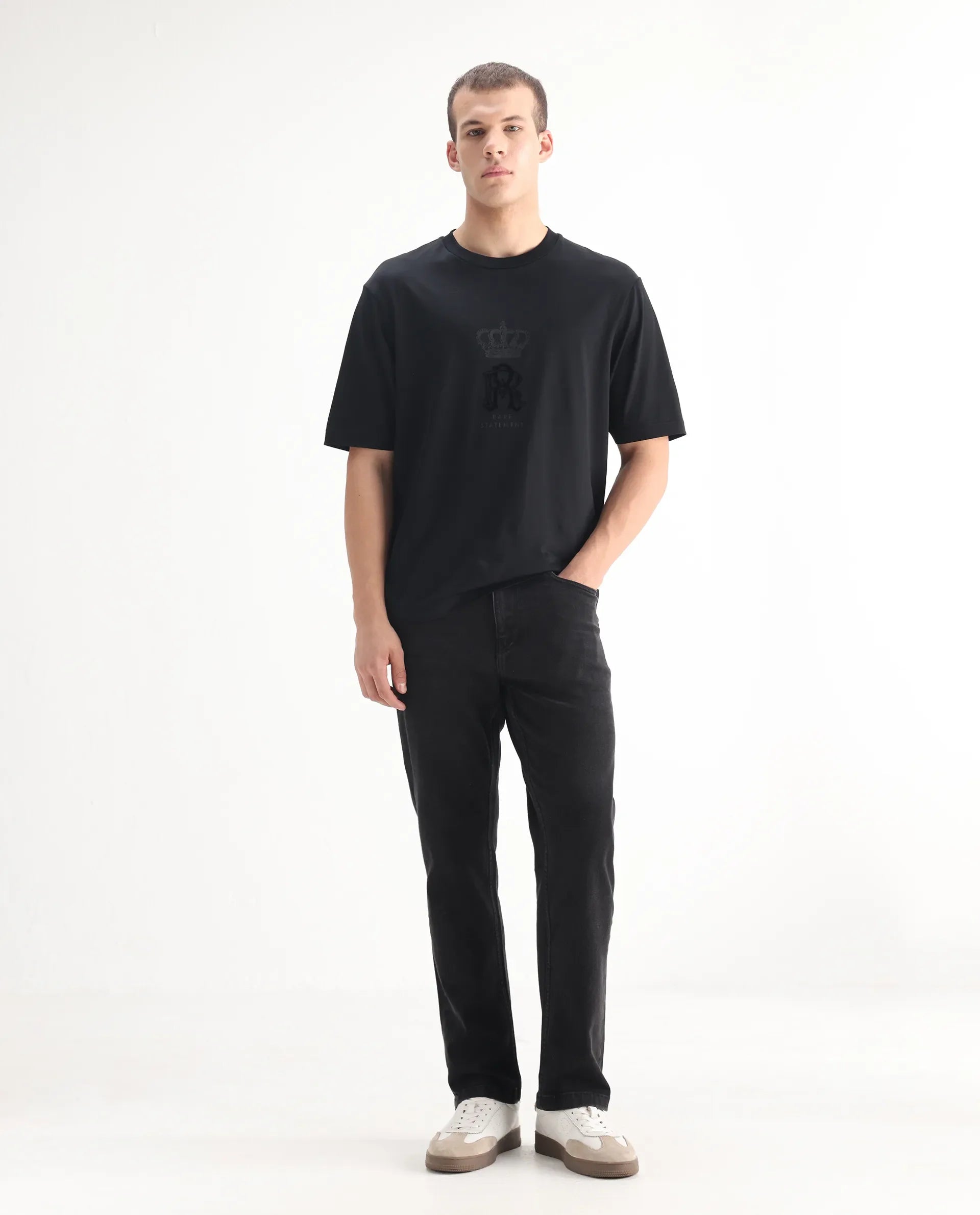 Rare Rabbit Men's Polin Black Cotton Plain Morris Regular Fit Jeans