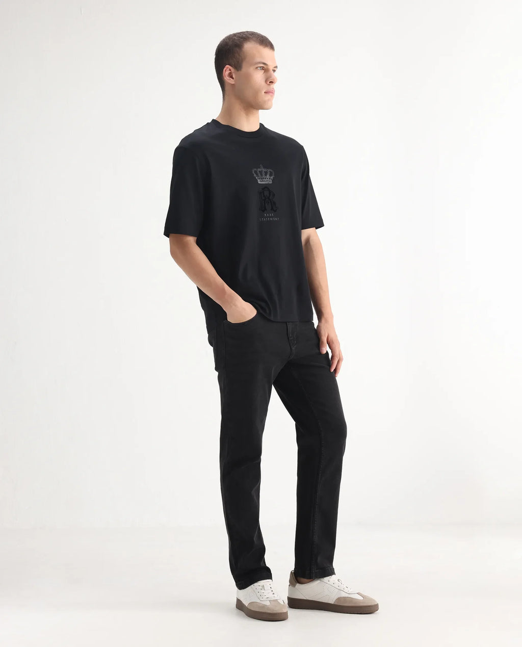 Rare Rabbit Men's Polin Black Cotton Plain Morris Regular Fit Jeans