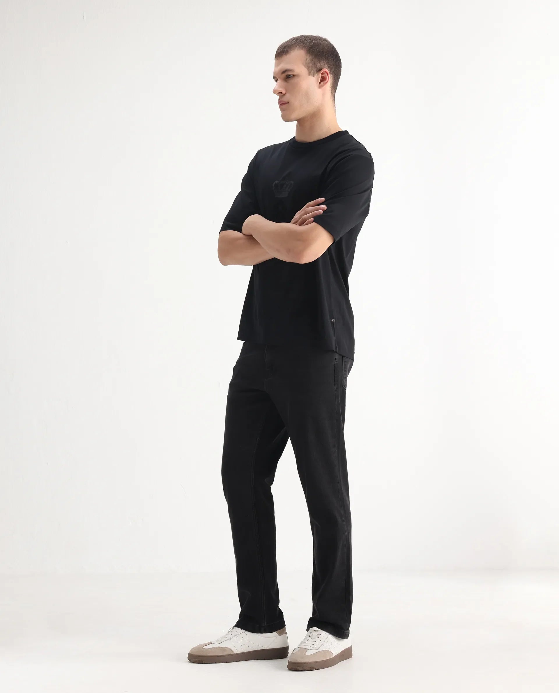 Rare Rabbit Men's Polin Black Cotton Plain Morris Regular Fit Jeans